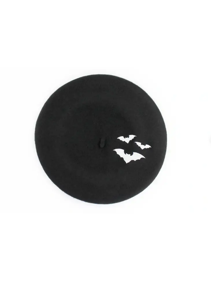 HAT56 - Embroidered Bats Black Beret