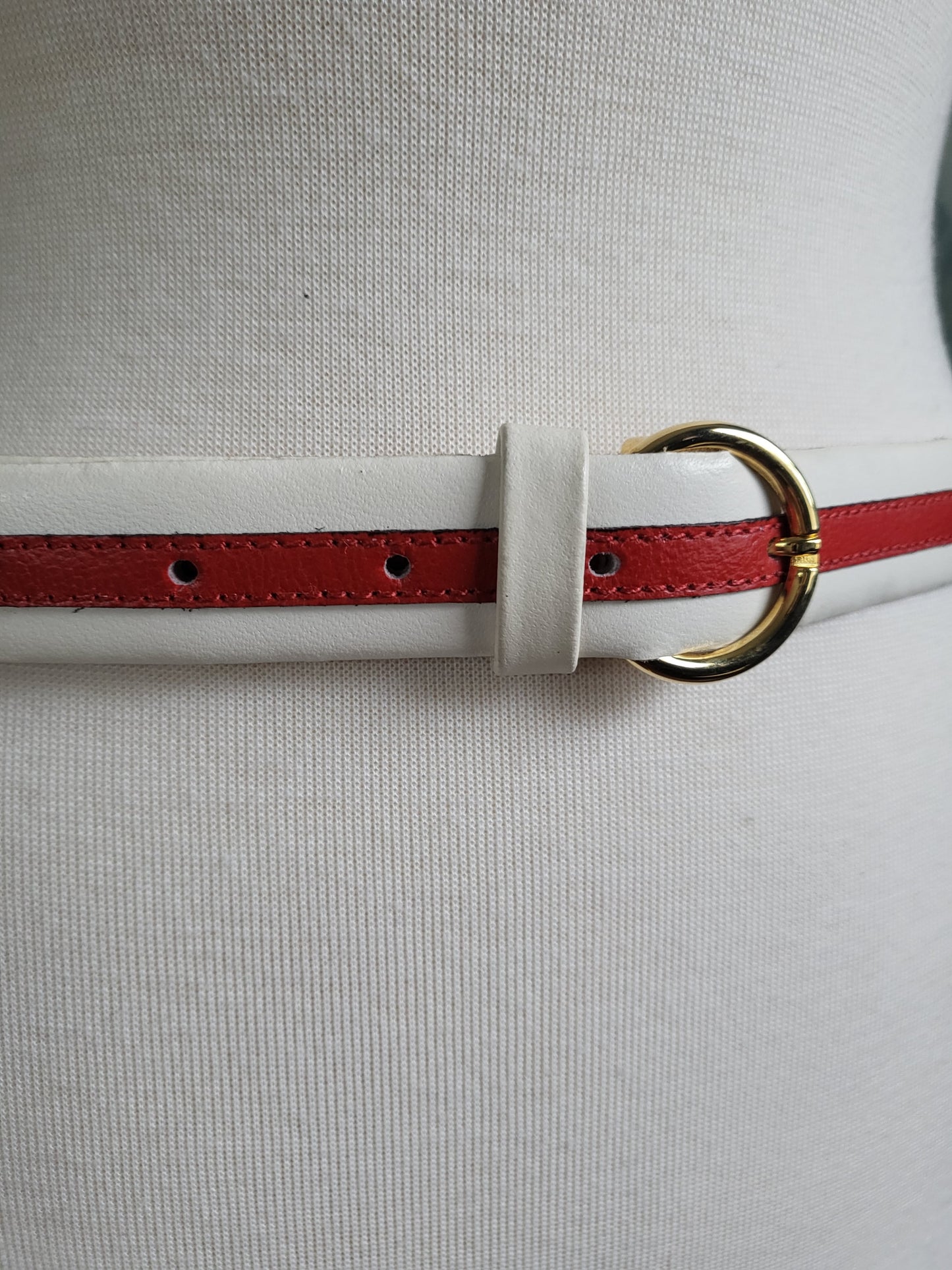 SOLD - Vintage "Rodier" Red and White Striped Leather Belt