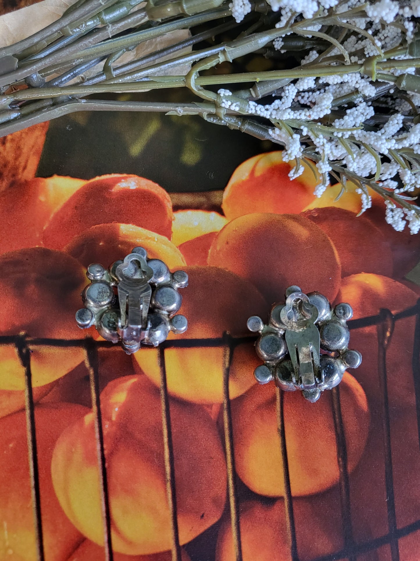 SOLD - Vintage 1950's -1960's Amber & Aurora Cluster Earrings (Clip-on)