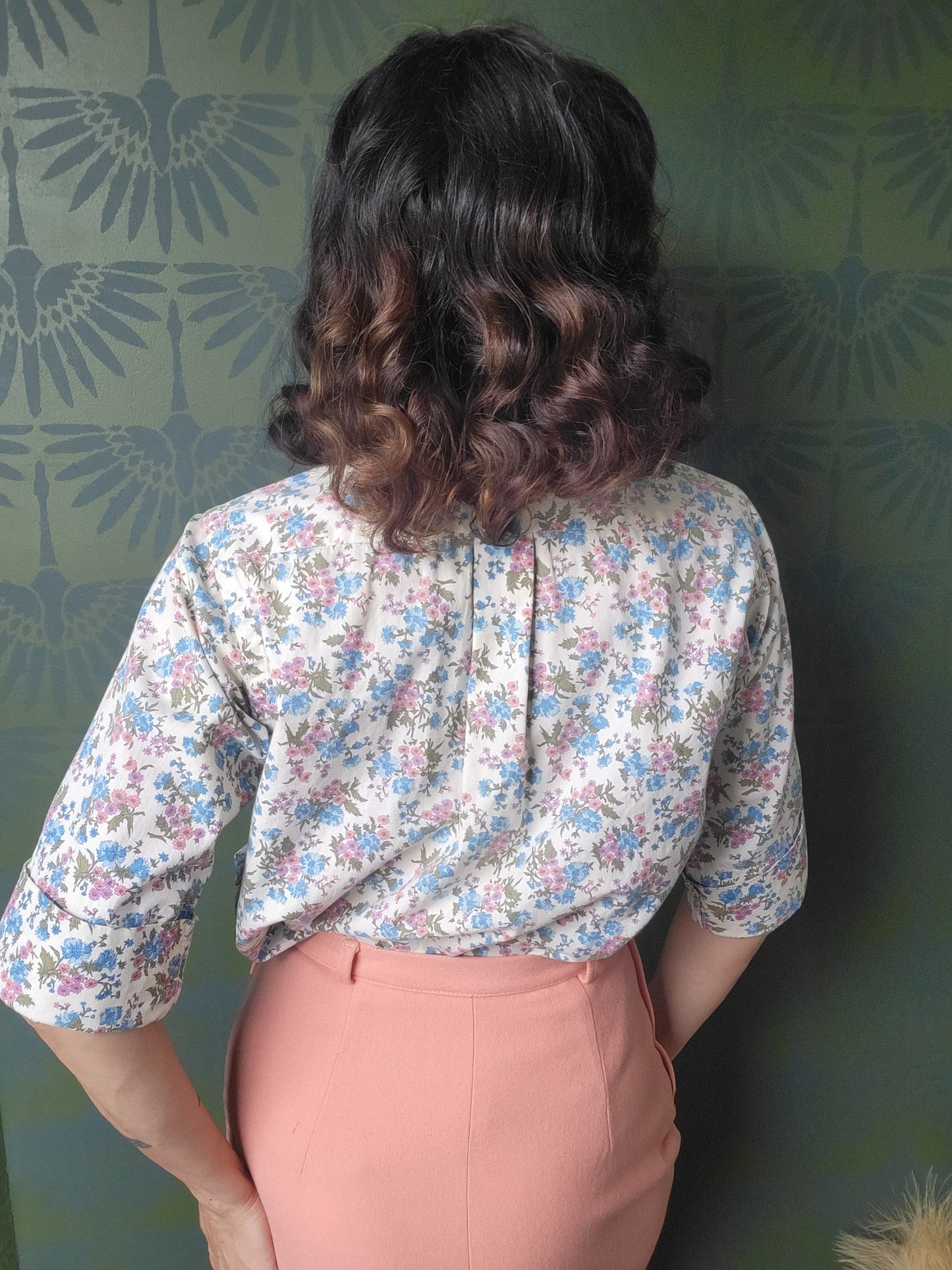 SOLD - Vintage 1950's-1960's Blue Floral Cotton Blouse