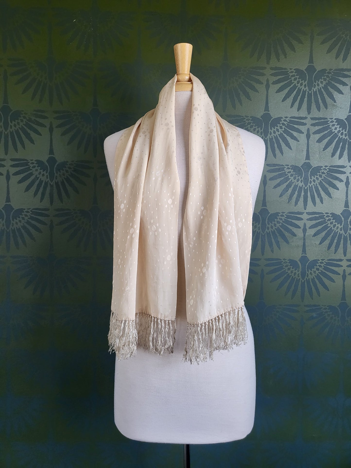 Cream Rectangle Scarf with Fringe