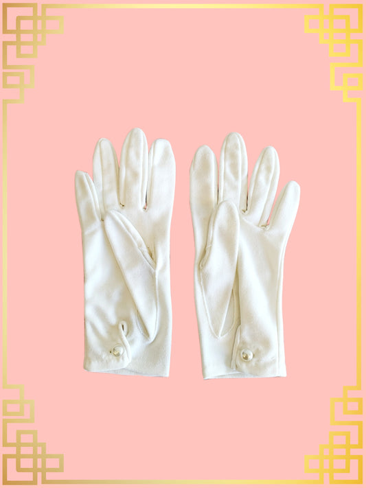 SOLD - Vintage White "Shorty" Gloves with with Faux Pearl Button