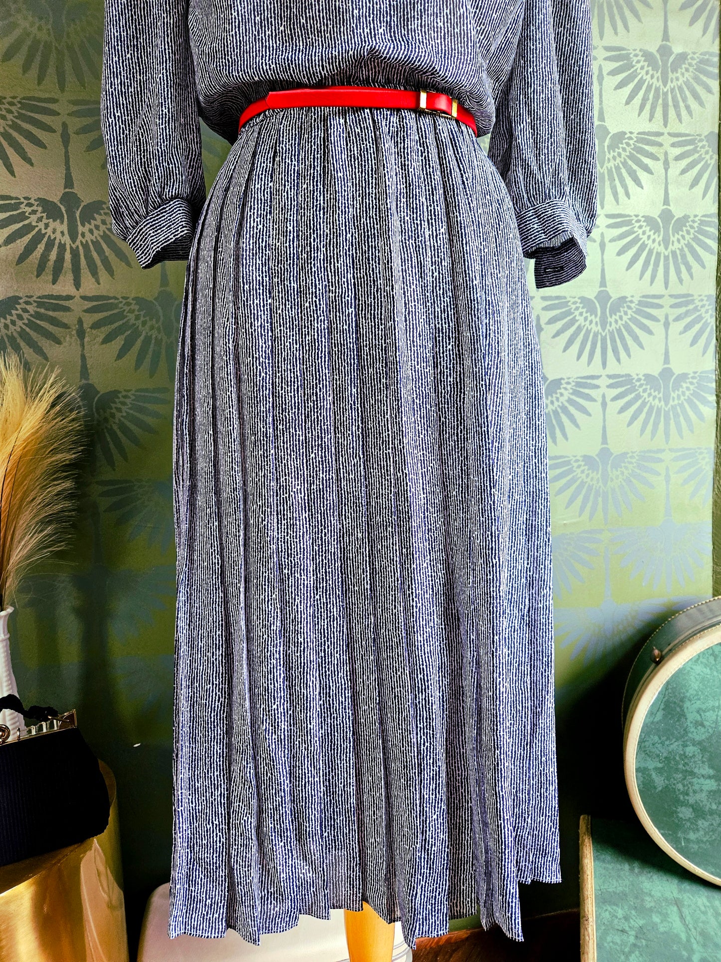 SOLD - Vintage 1980's "Alexis Fashions" Ditsy Blue Line Dress