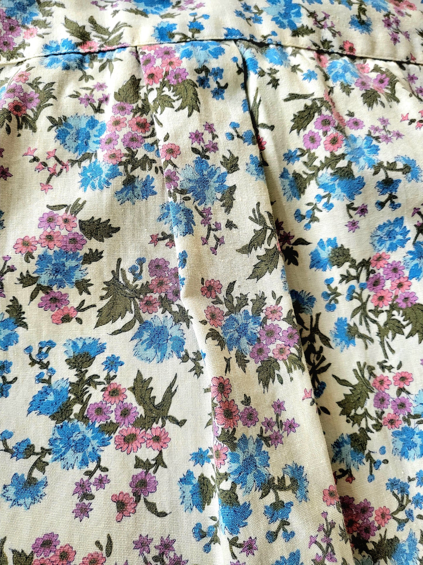 SOLD - Vintage 1950's-1960's Blue Floral Cotton Blouse