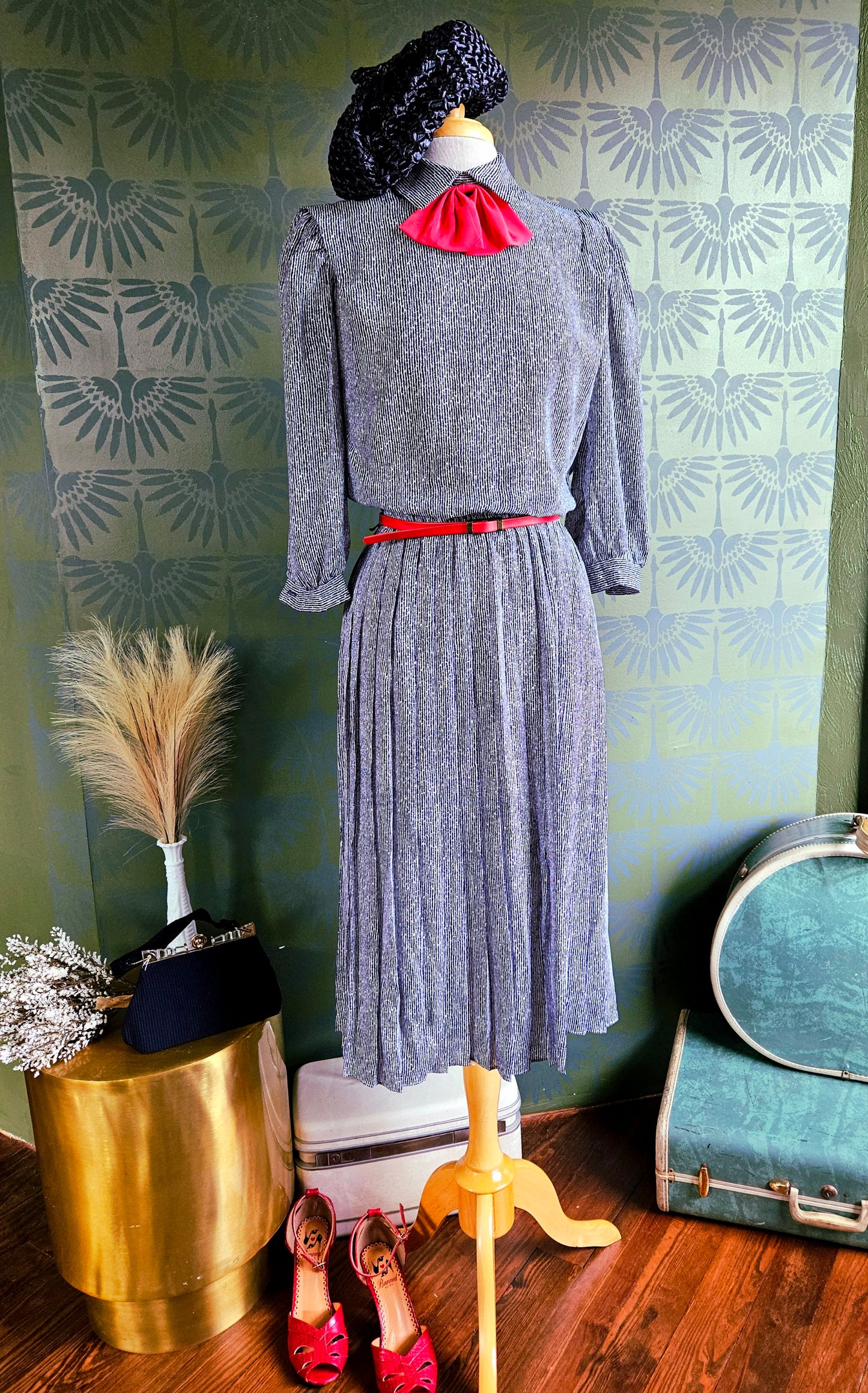 SOLD - Vintage 1980's "Alexis Fashions" Ditsy Blue Line Dress