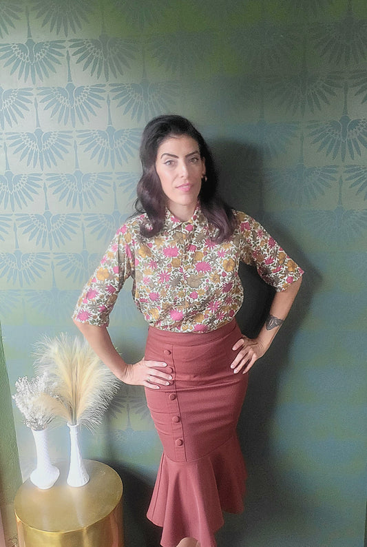 SOLD - Vintage 1950's-1960's "Country Miss" Autumnal Floral Blouse