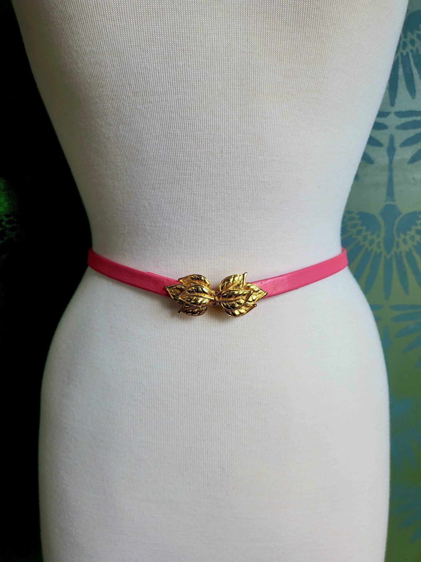 Vintage Pink Belt  With Golden Leaf Clasp