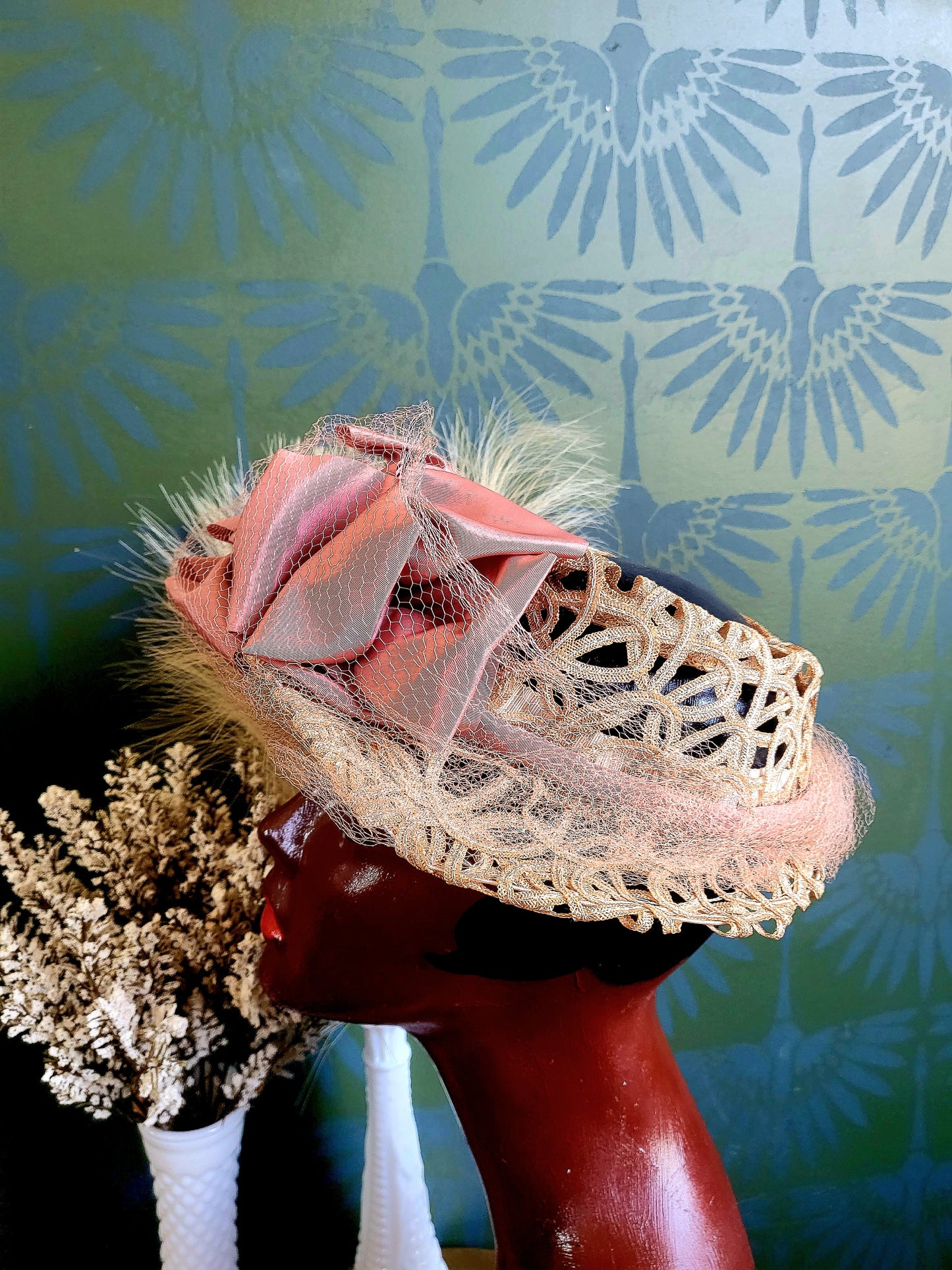 HAT30 - Vintage 1950's Woven Ribbon Open Crown Topper