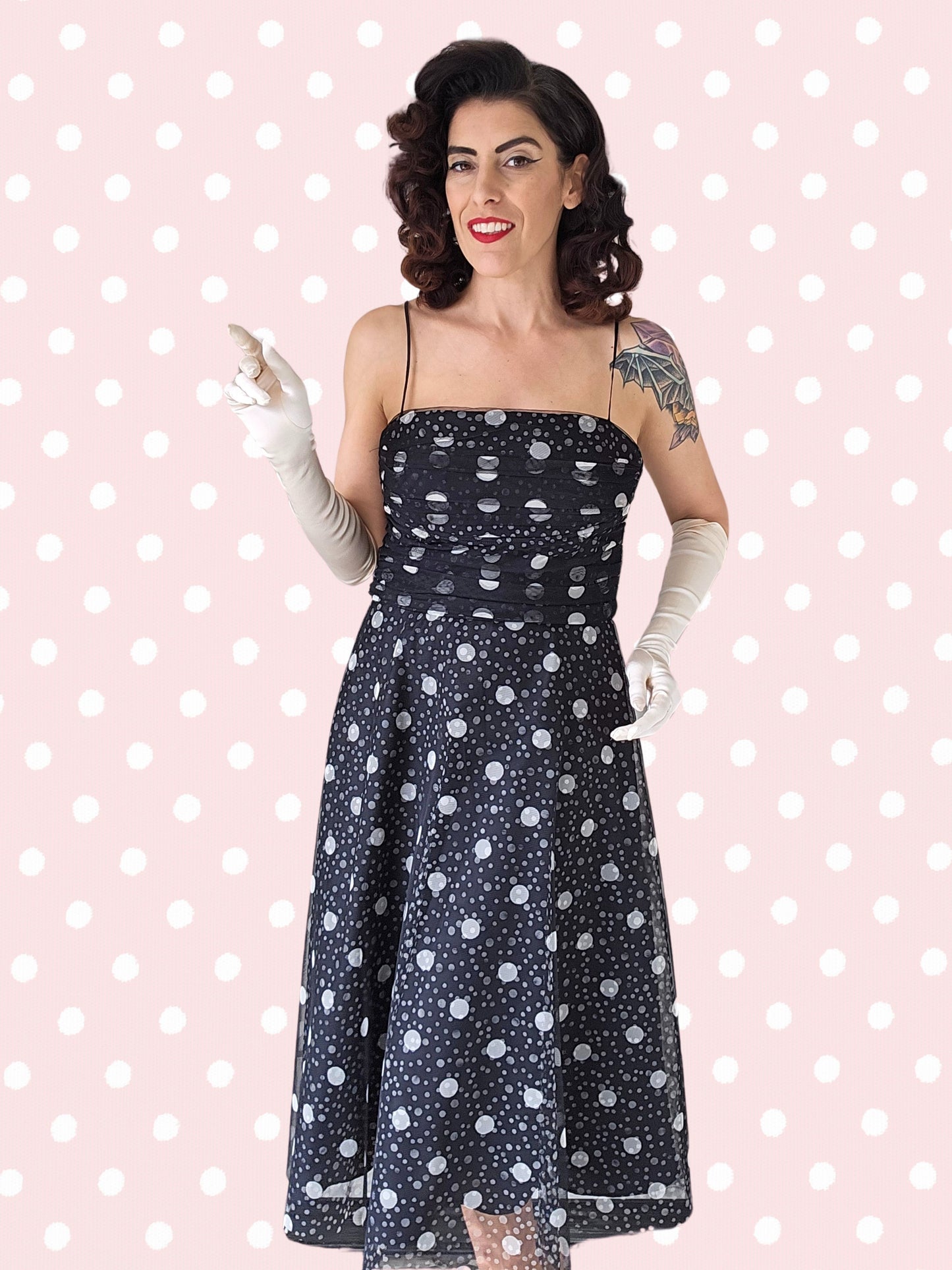 SOLD - Vintage 1980's "Jessica Howard" Polka Dot Party Dress