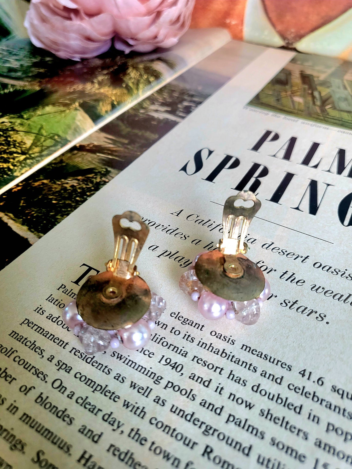 SOLD - Vintage Blush Pink Beaded Studs (Clip-on)