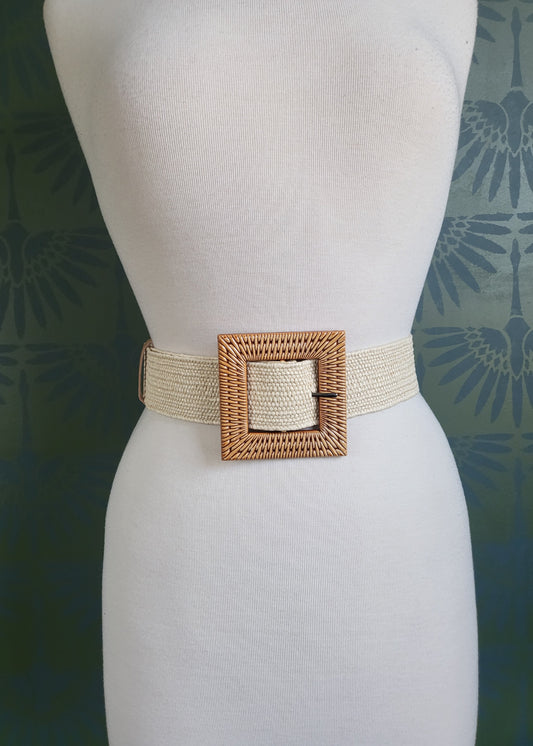 Ivory Woven Belt with Square Buckle