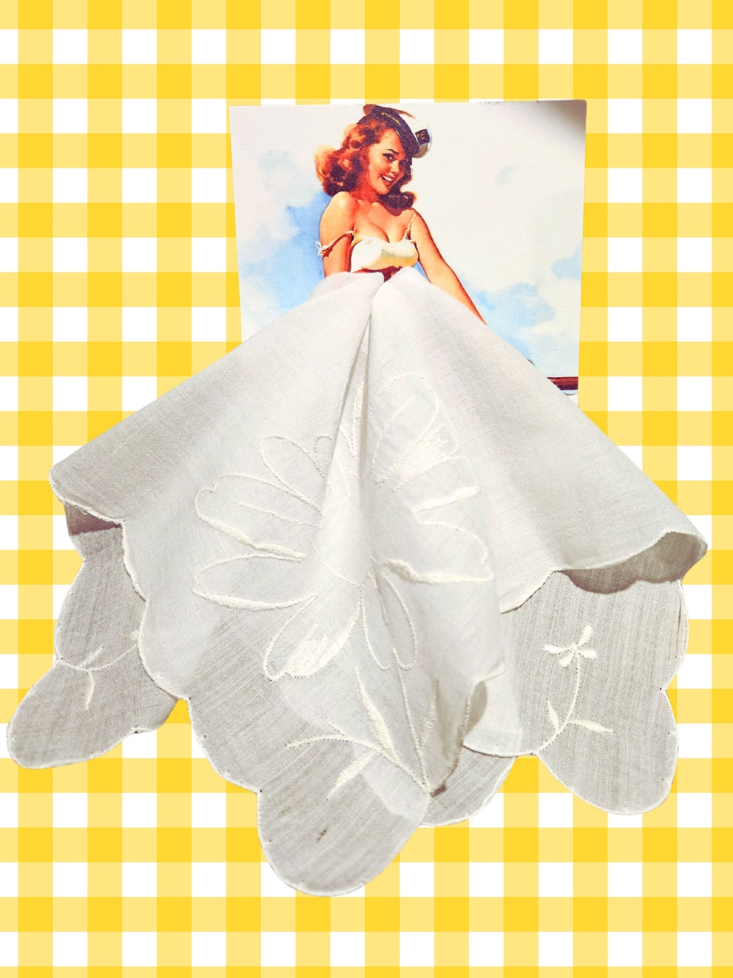 SOLD - Vintage Handkerchief Pinup Card