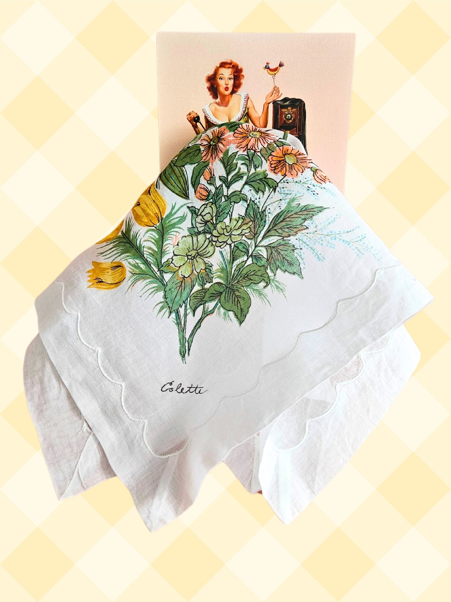 SOLD - Vintage Handkerchief Square - "Colette" Wild Flowers on White Cotton