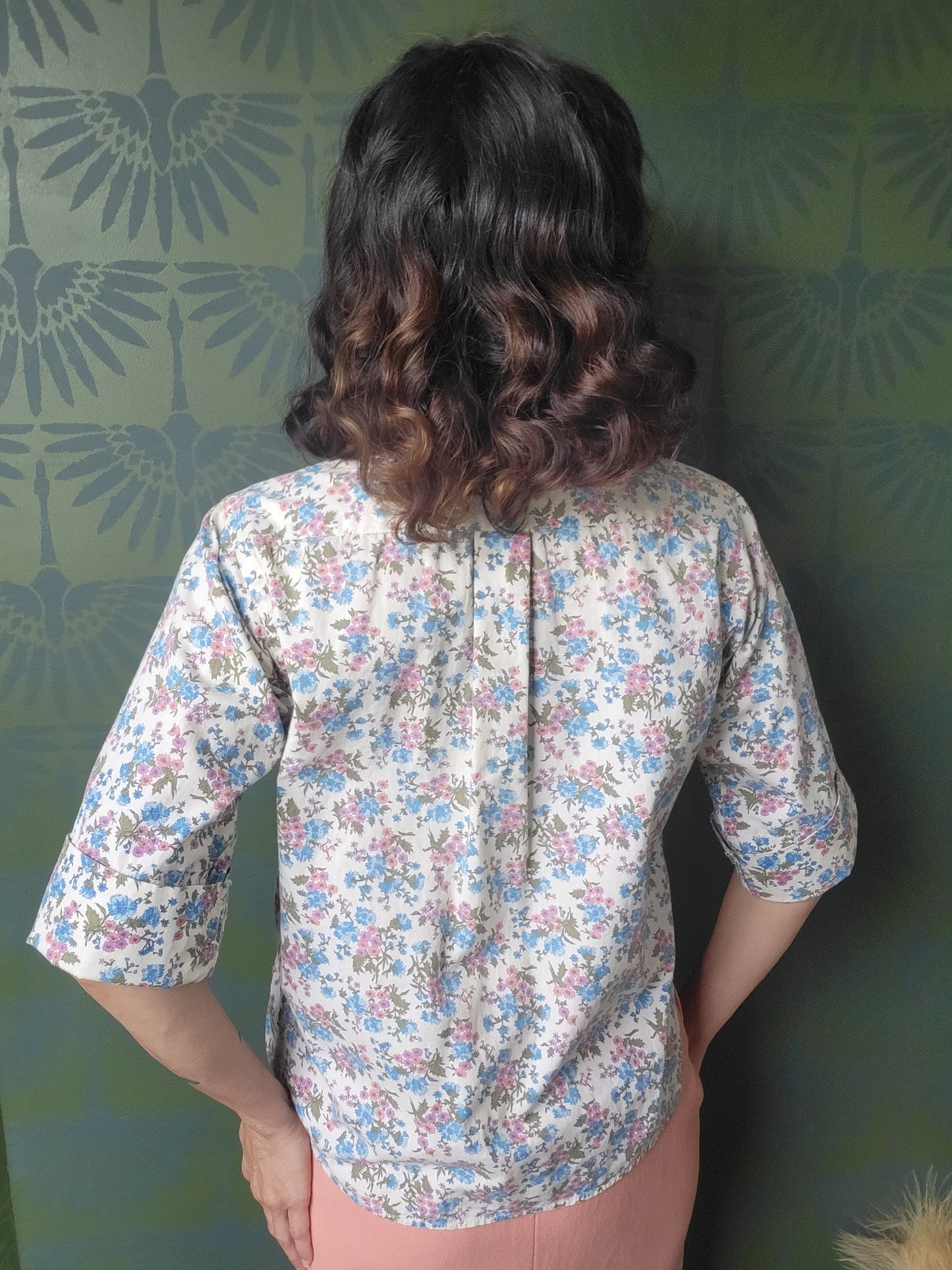 SOLD - Vintage 1950's-1960's Blue Floral Cotton Blouse