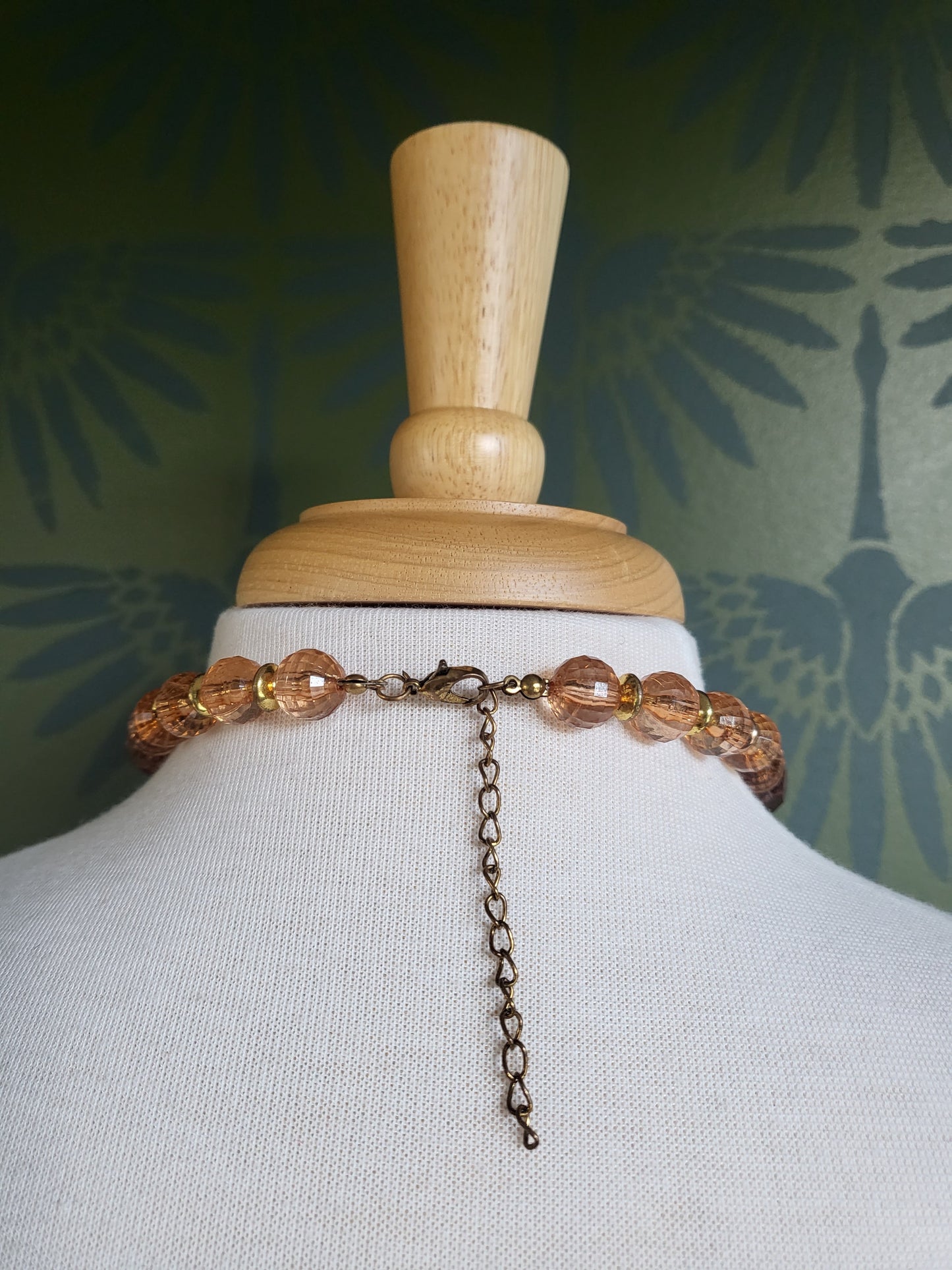 SOLD - Vintage Translucent Amber & Rose Large Beaded Necklace