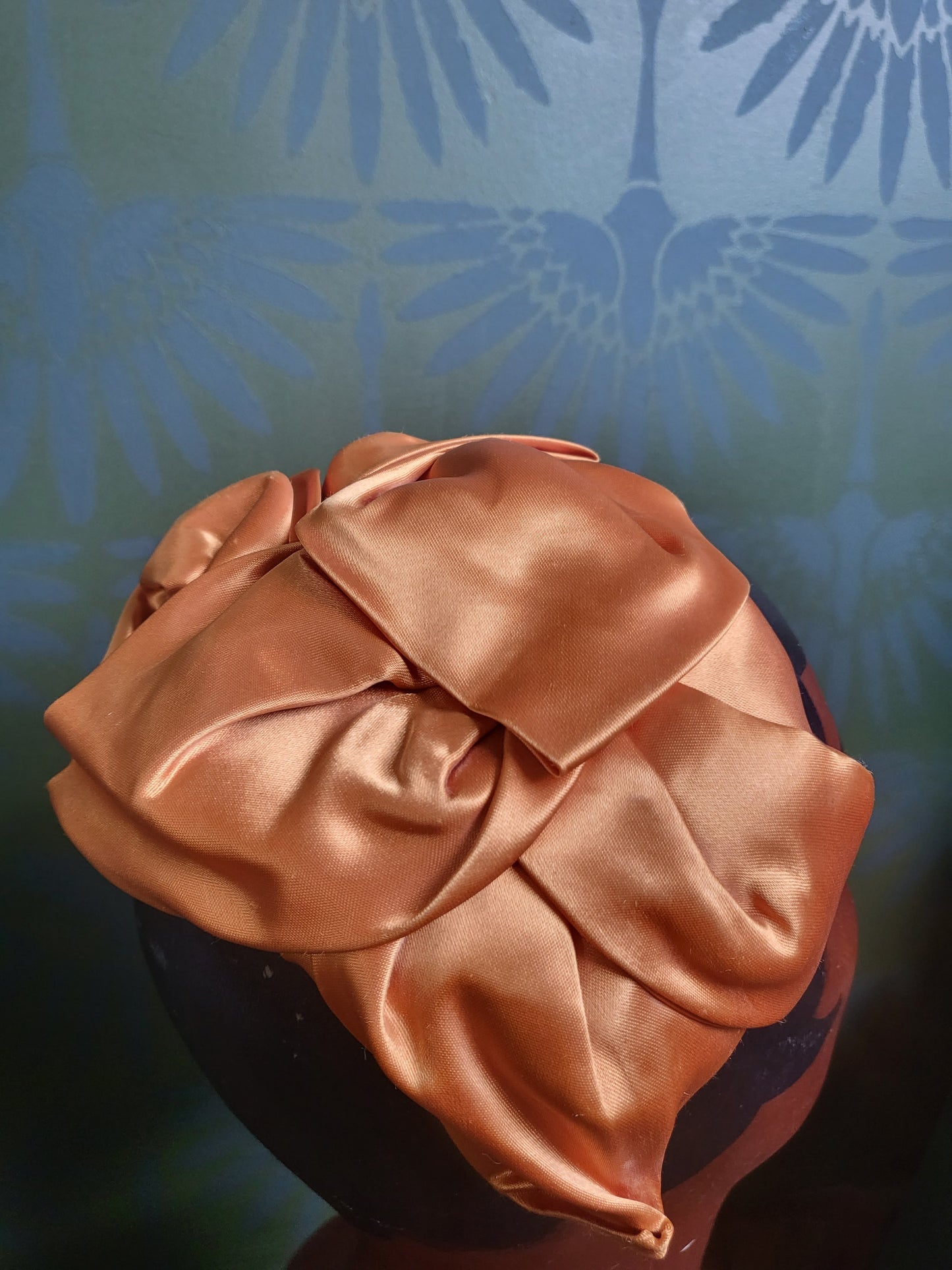 SOLD - Vintage 1950s-1960s Pumpkin Satin Petal Crescent Topper