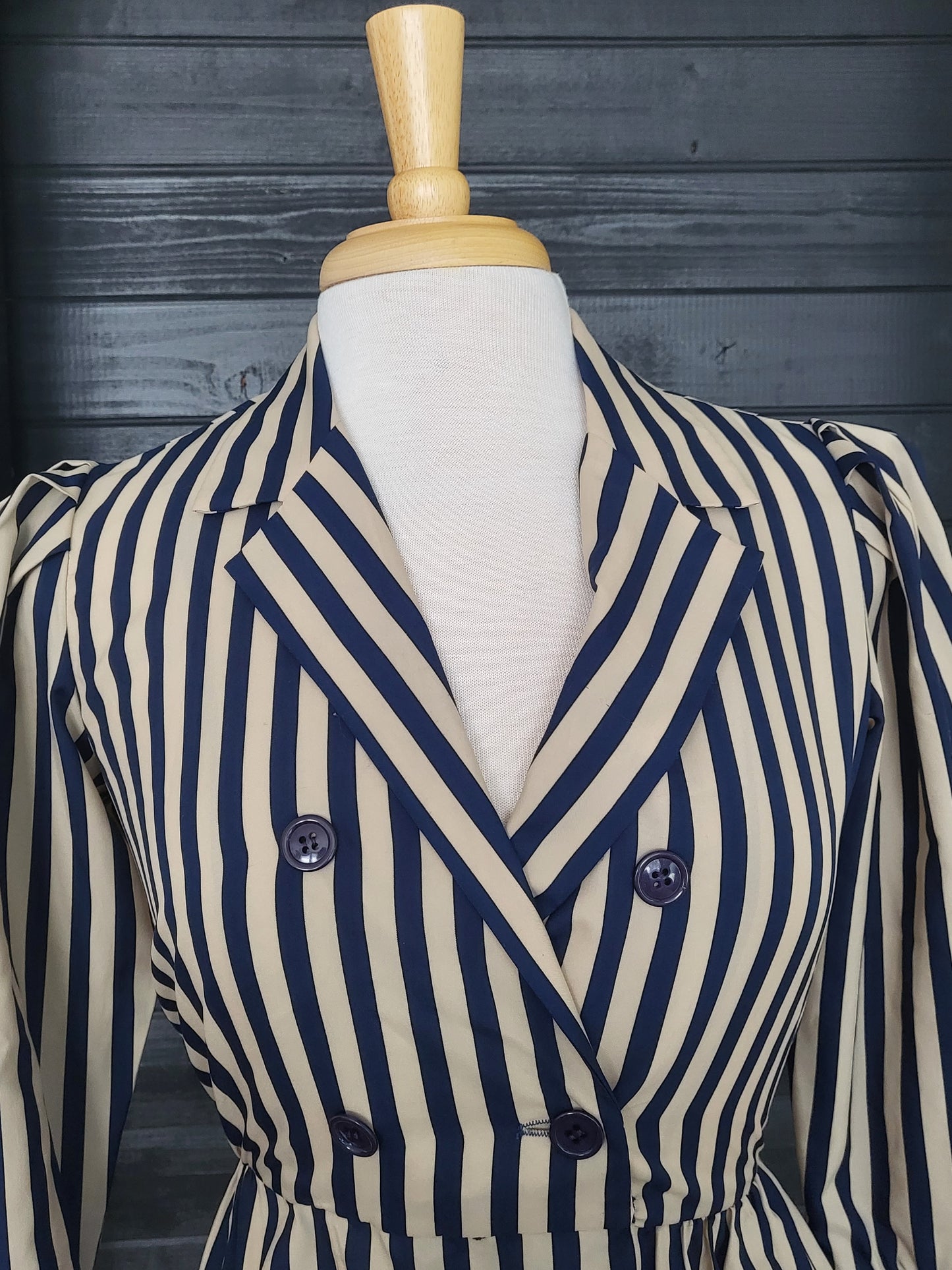 SOLD- Vintage 1980's Act I Petites of New York Puff Sleeve Striped A-Line Dress