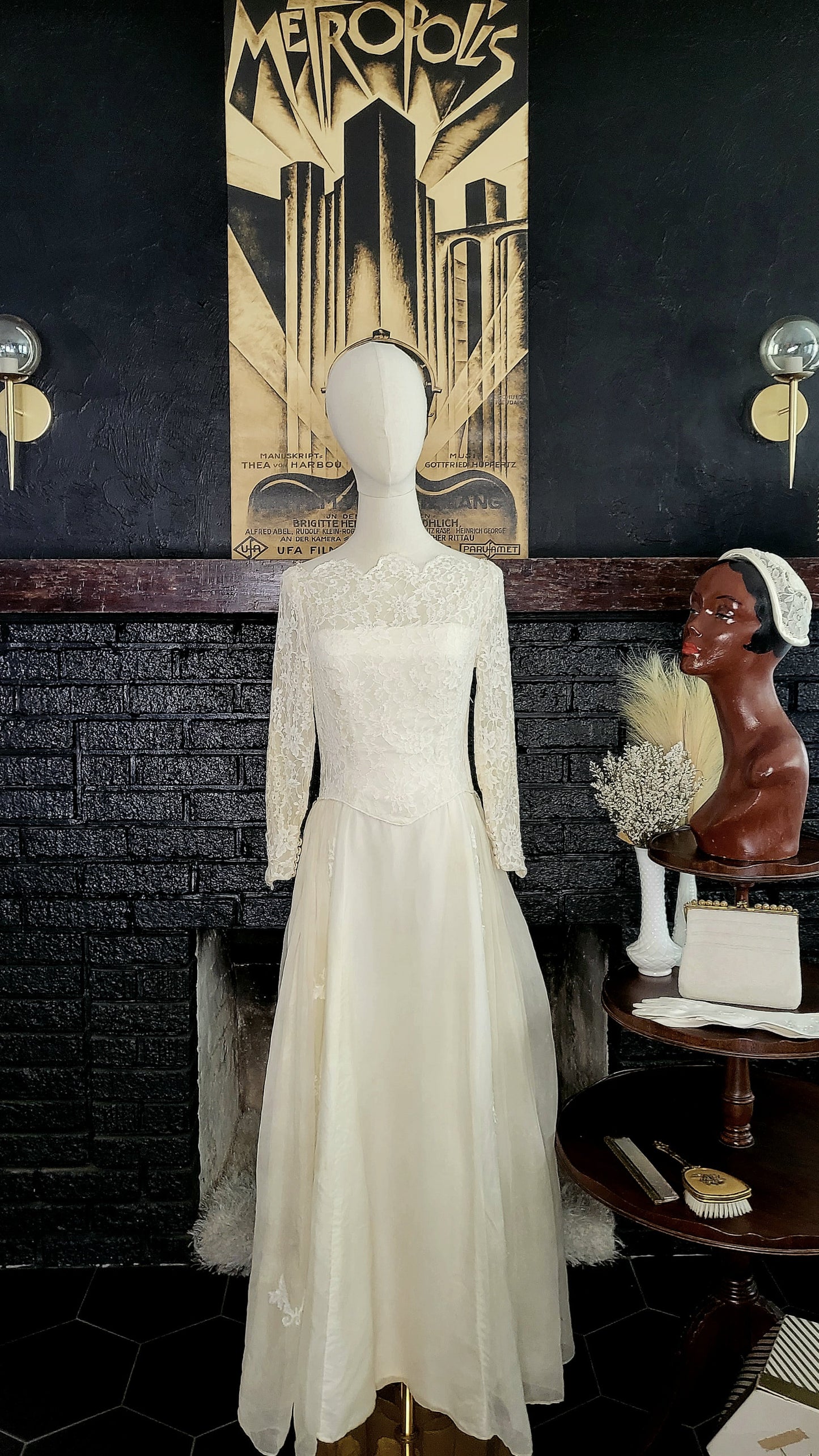 STYLE 1014 - Vintage 1950's Ivory Wedding Gown with Lace Bodice