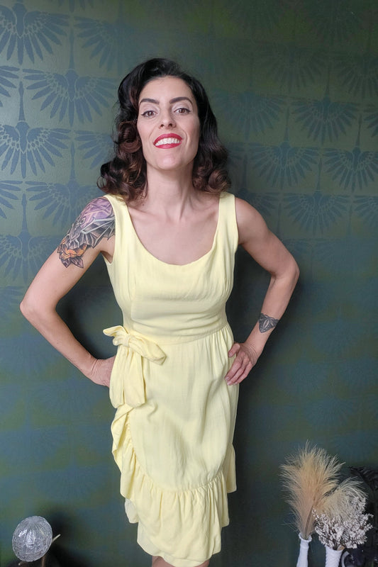 SOLD - Vintage 1960's Lemon Yellow Sun Dress with Ruffle Hem