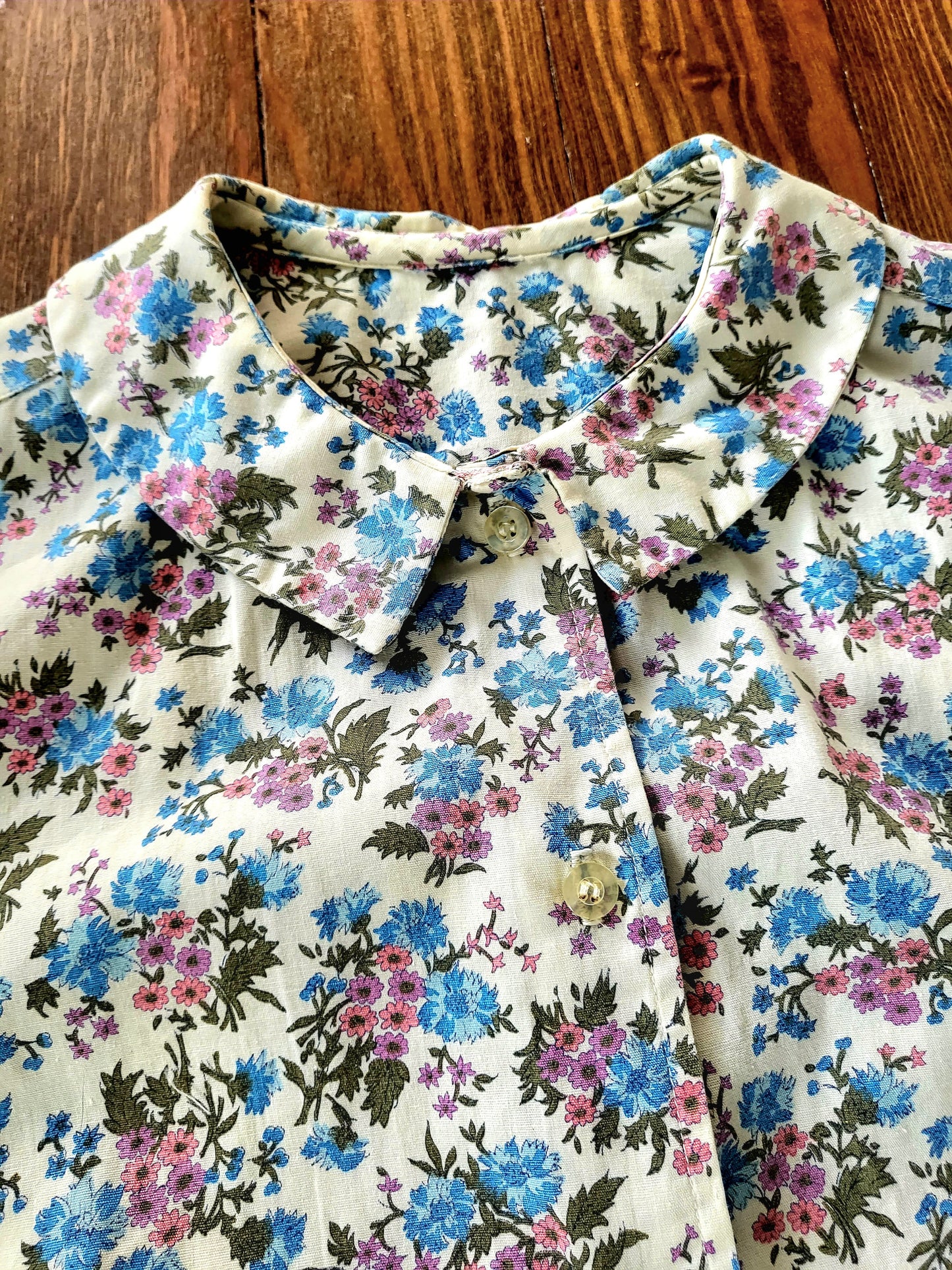 SOLD - Vintage 1950's-1960's Blue Floral Cotton Blouse