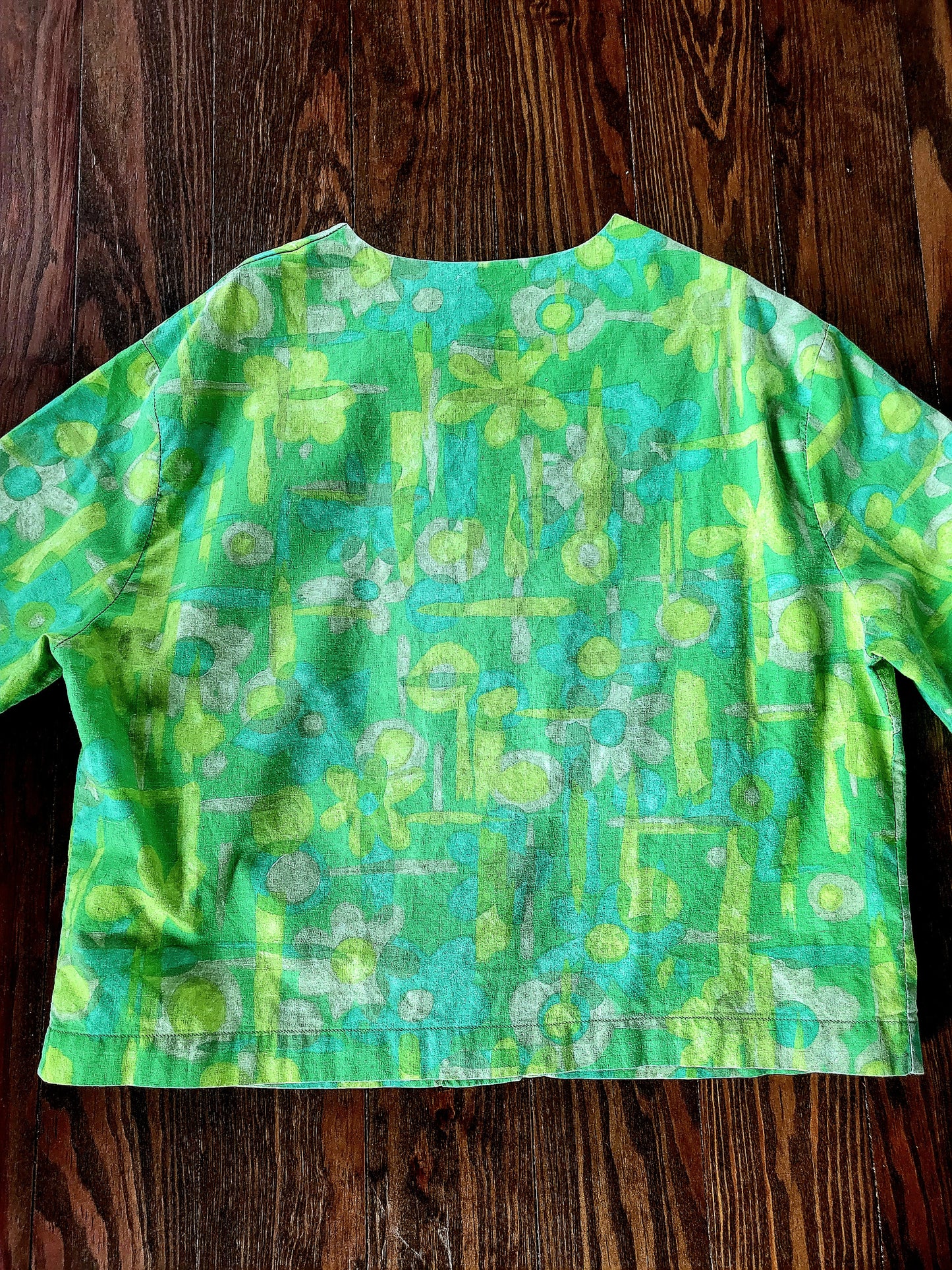 SOLD - Vintage 1950's-1960's Abstract Flower Blouse - Green