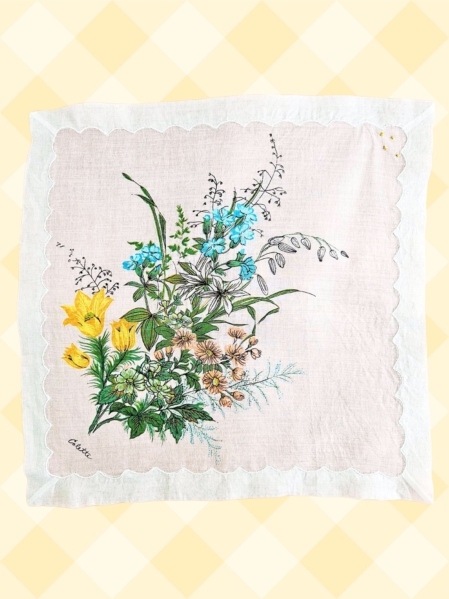 SOLD - Vintage Handkerchief Square - "Colette" Wild Flowers on White Cotton