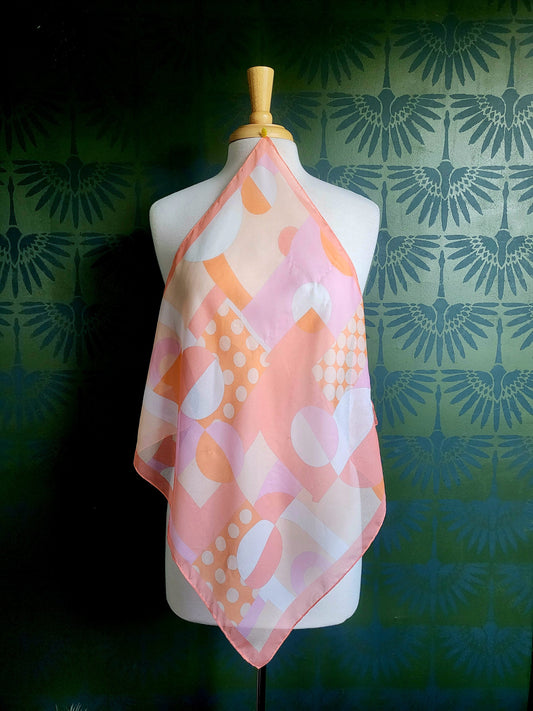 SOLD - Vintage Abstract Dot Square Scarf - Pink & Peach