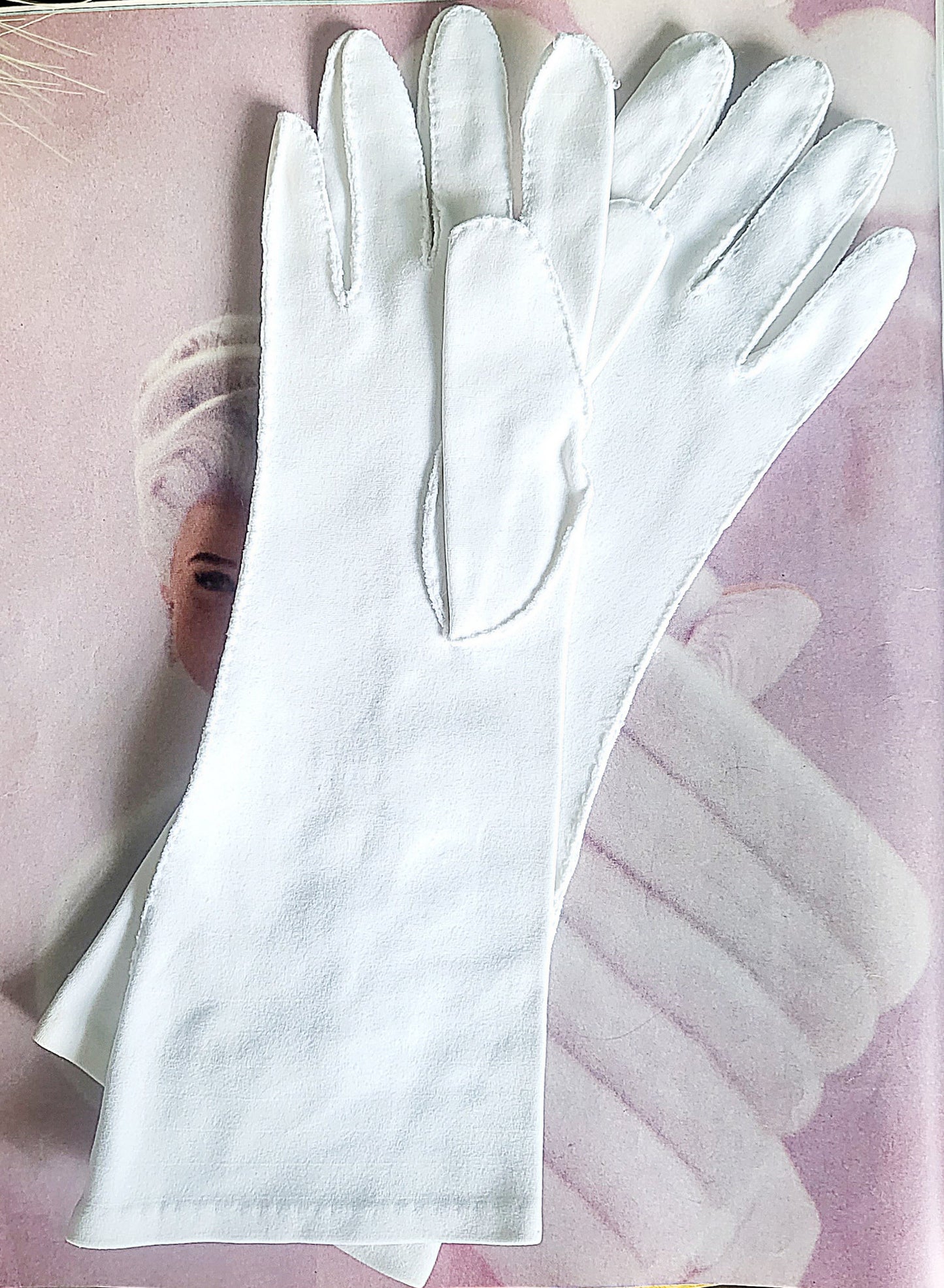 STYLE 3007 - Vintage 1950's-1960's White Nylon Floral Beaded Long Gloves