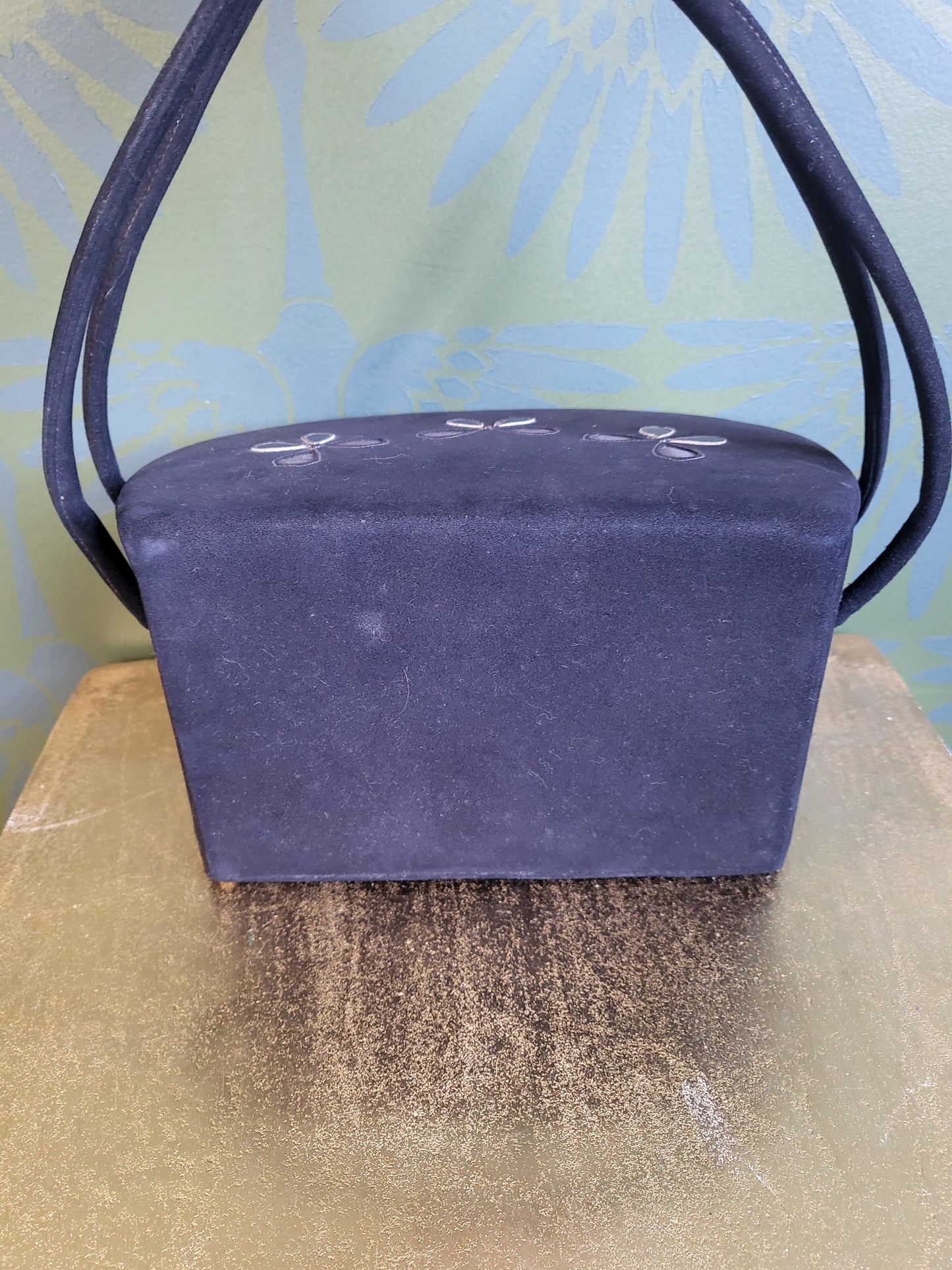 SOLD - Vintage 1950's De Liso Debs by Lennox Velour Structured Handbag - Dark Navy