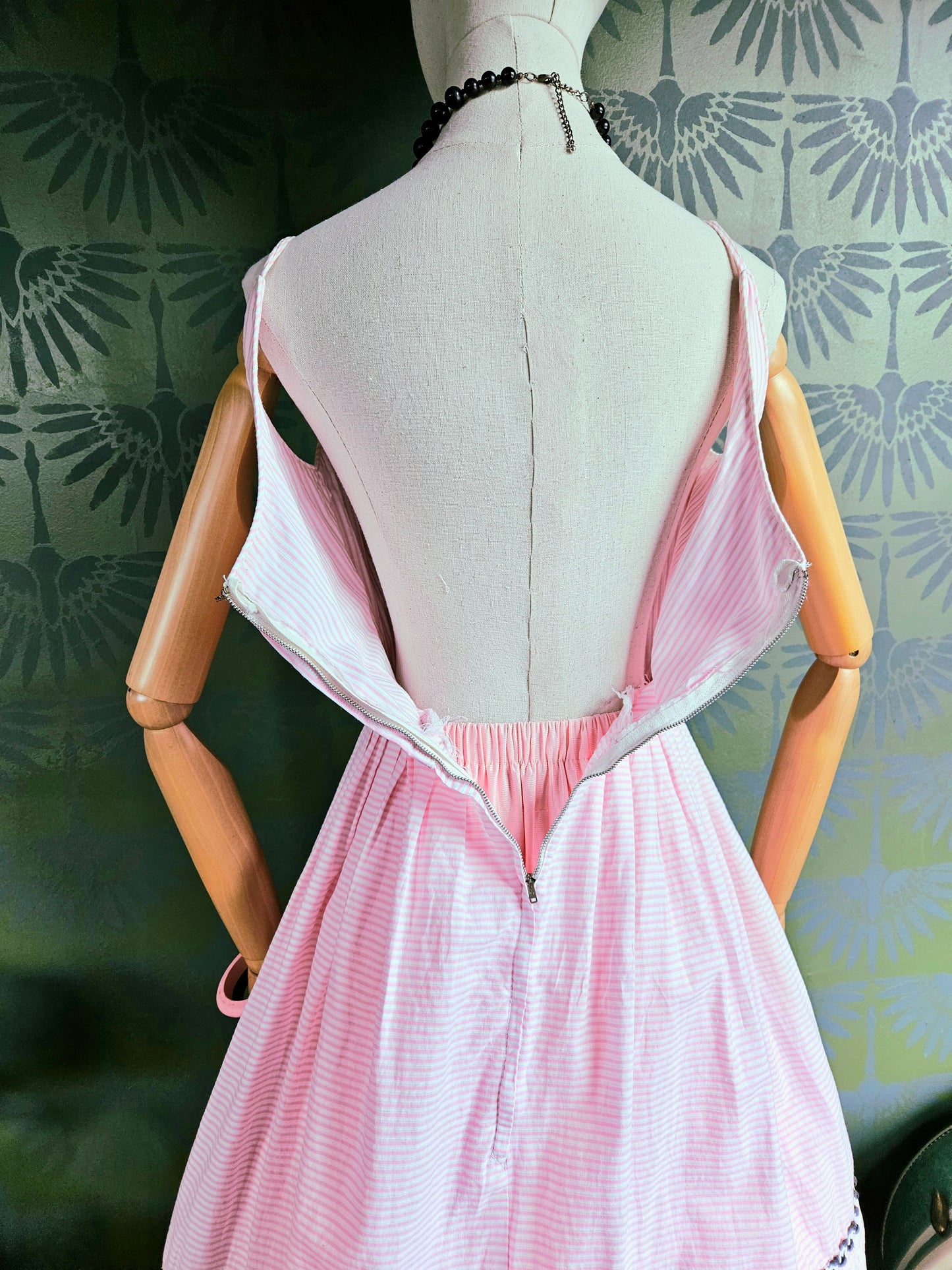 SOLD - Vintage 1950's Pink Striped Fit & Flare