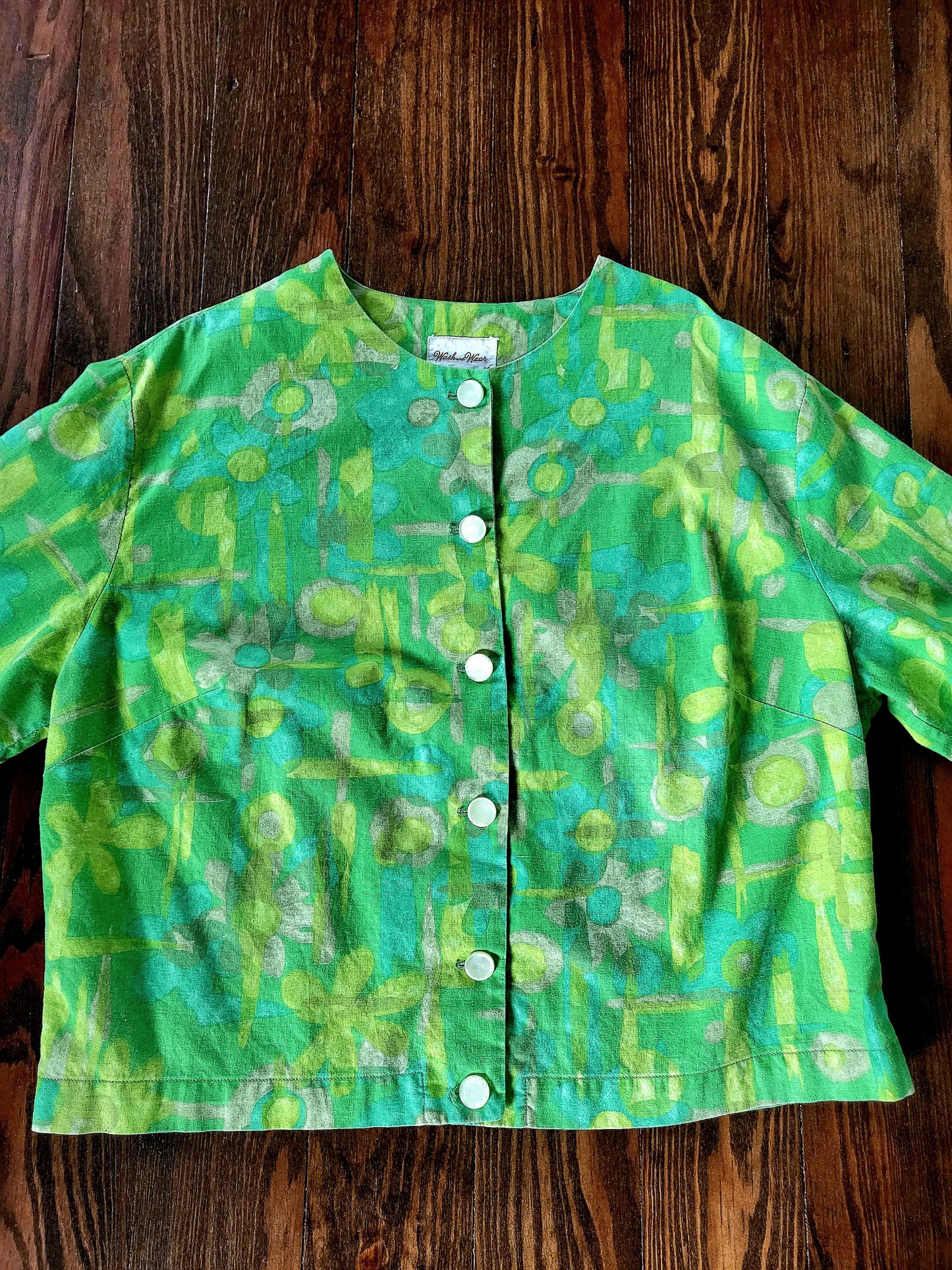 SOLD - Vintage 1950's-1960's Abstract Flower Blouse - Green