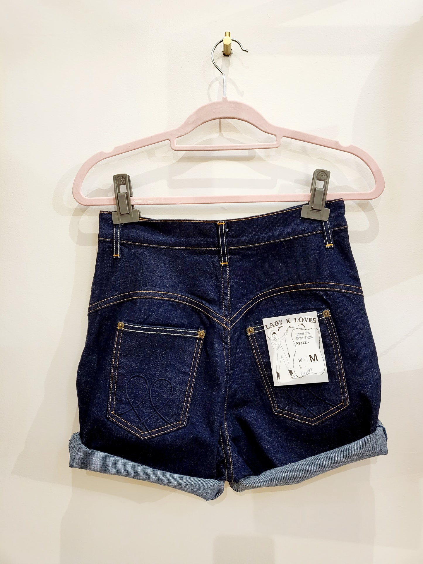 High Waisted Denim Shorts-Blue Pocket Stitching