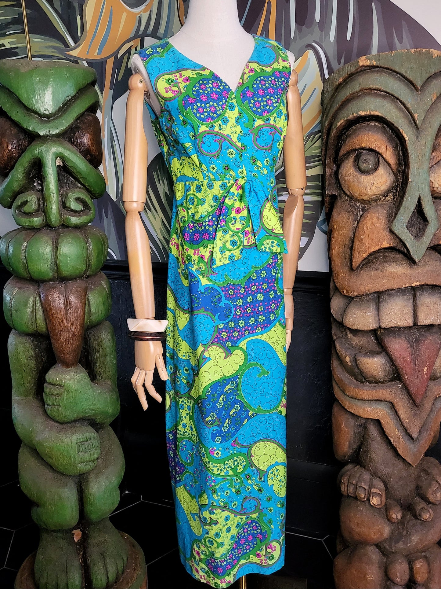 SOLD - Vintage 1960's-1970's ELEU Hawaiian Psychedelic Paisley Maxi Dress