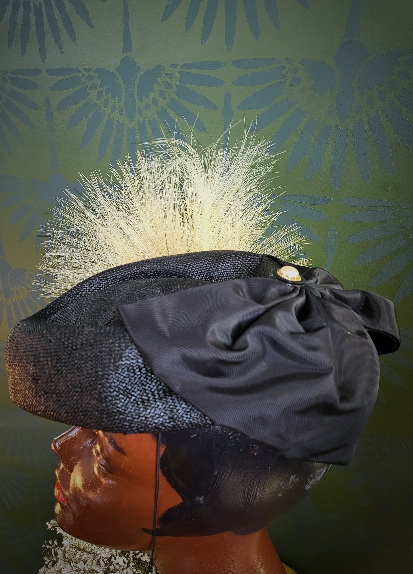 HAT86 - Vintage 1950's "Mr. Charles" Black Woven Topper with Bow