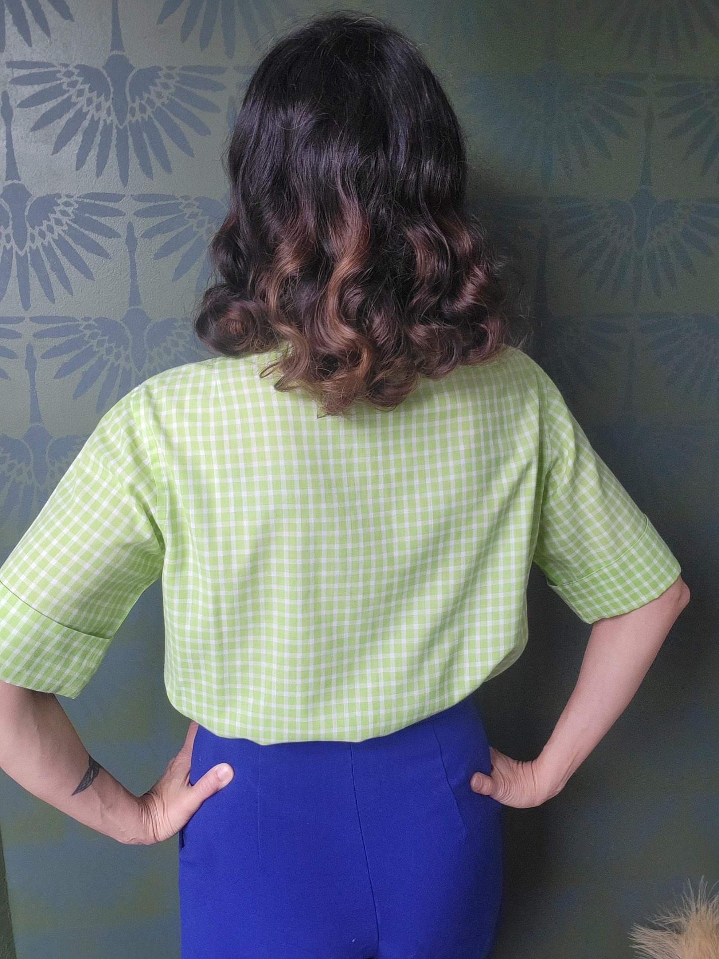 Vintage 1950's-1960's Lime Green Check Blouse