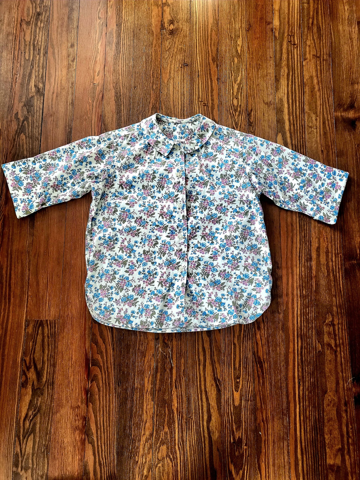 SOLD - Vintage 1950's-1960's Blue Floral Cotton Blouse