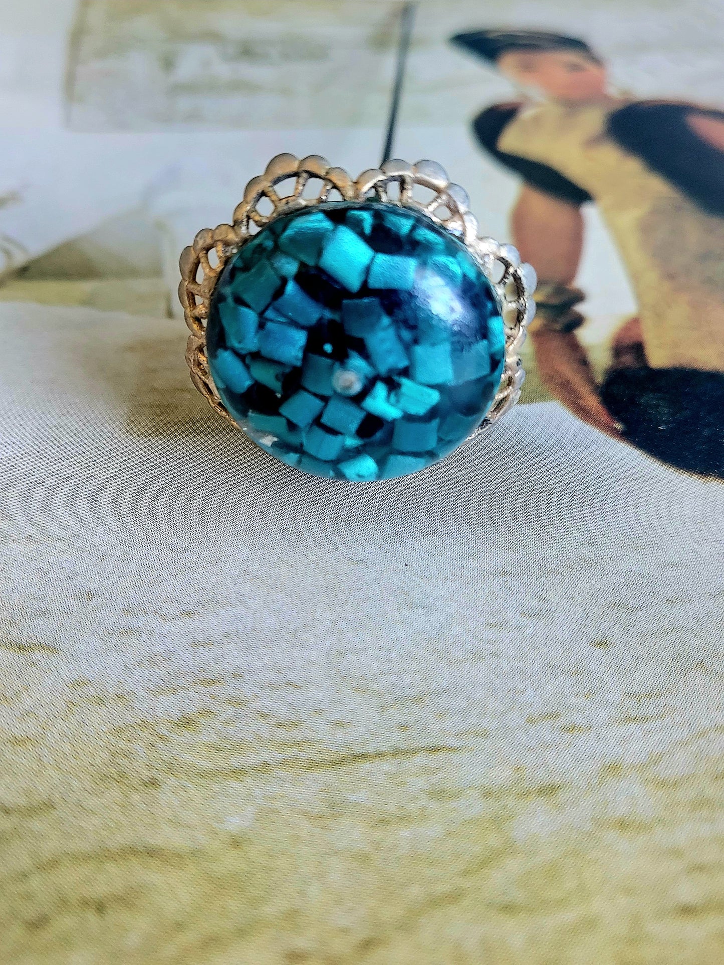 Vintage Teal Beaded Hat Pin