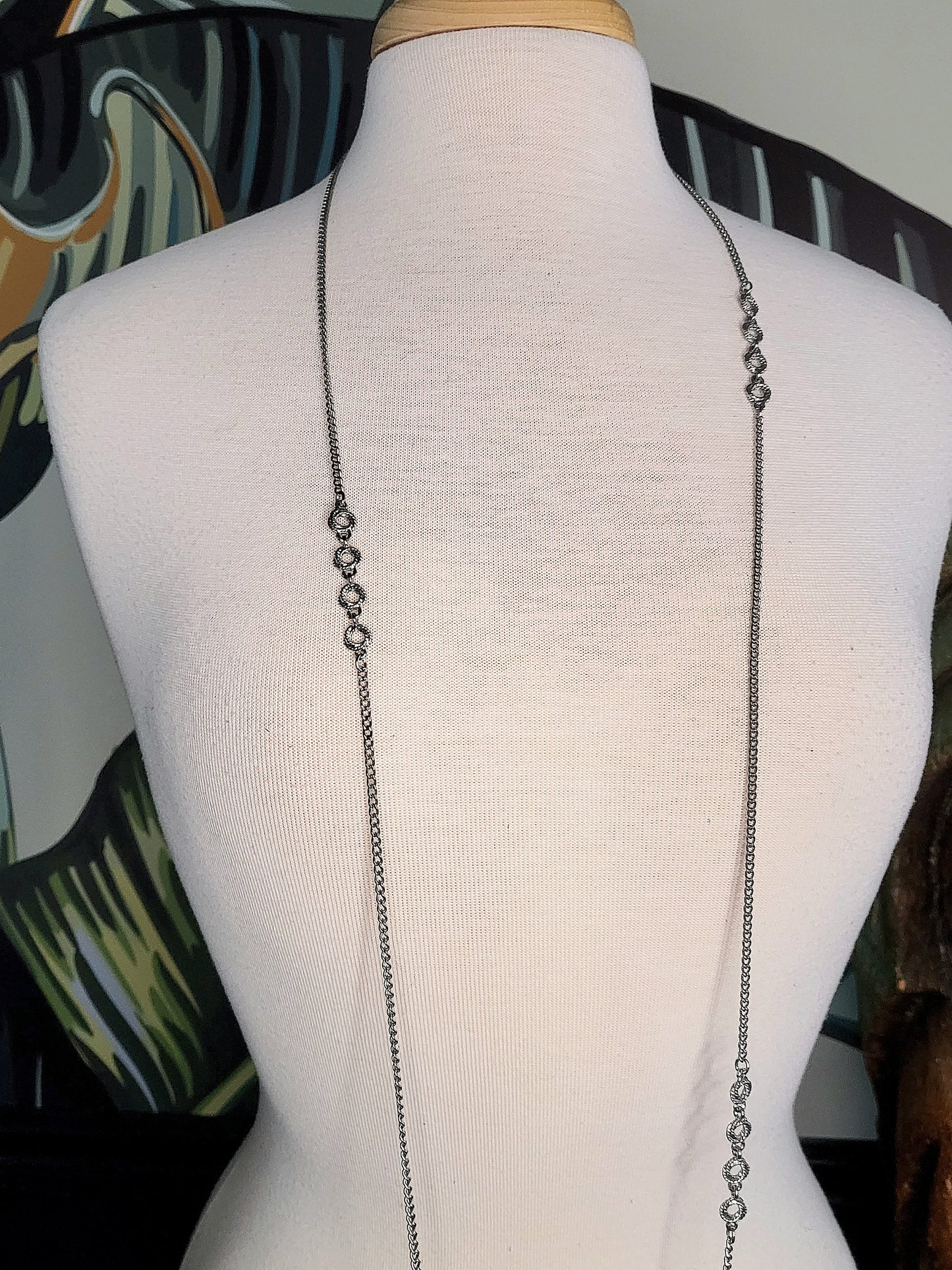 Vintage Long Silvertone Chain Necklace