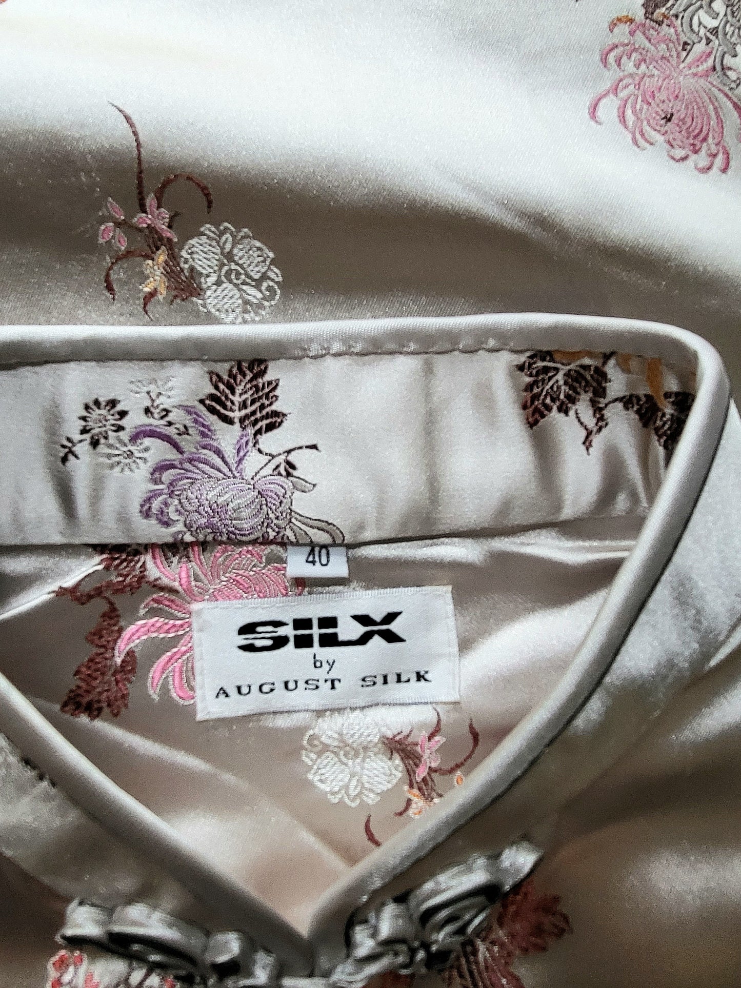 Vintage "Silx by August Silk" Silver Qipao - L/XL