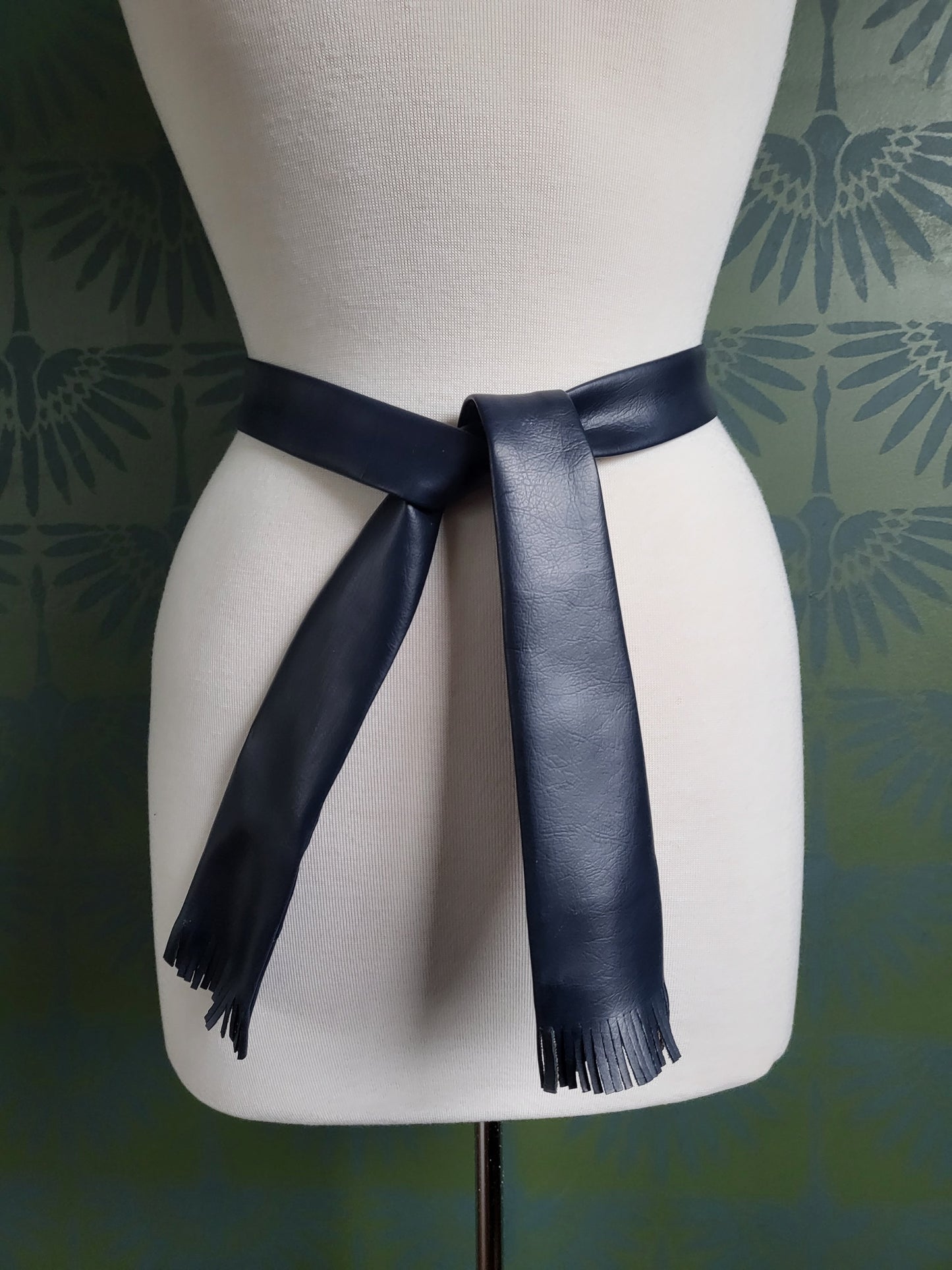 Vintage "Garay" Leather Tie Wrap Belt with Fringe- Navy