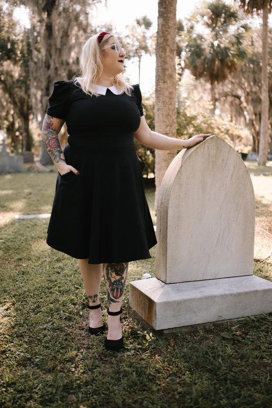 Wednesday Addams Circle Dress with Pointy Collar