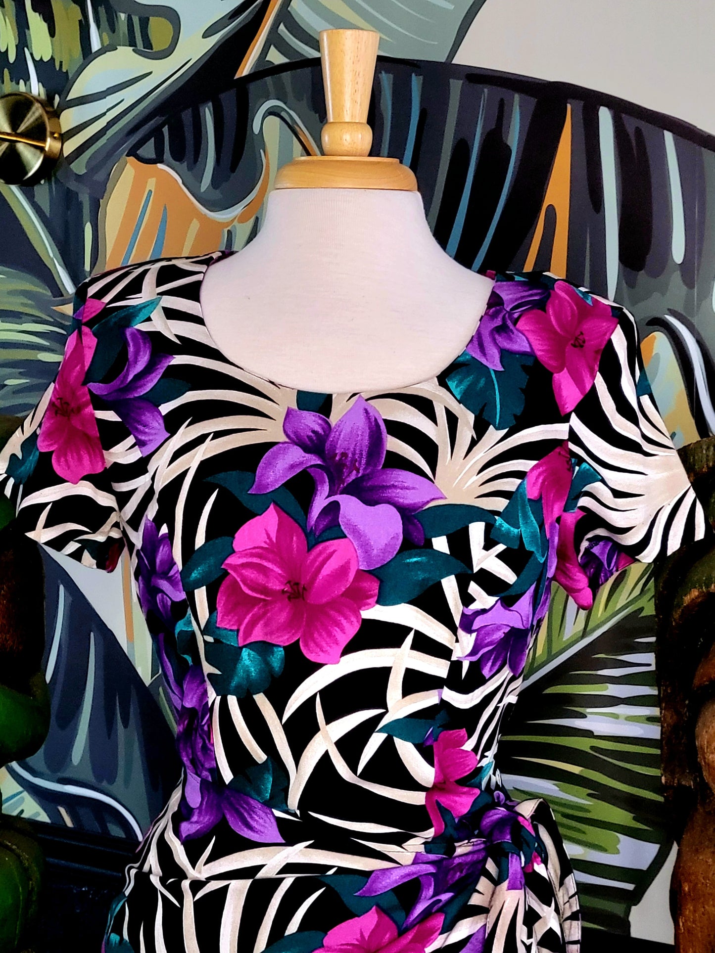 SOLD - Vintage 1980's Does 1940's "S.L. Fashions" Tropical Sarong Dress