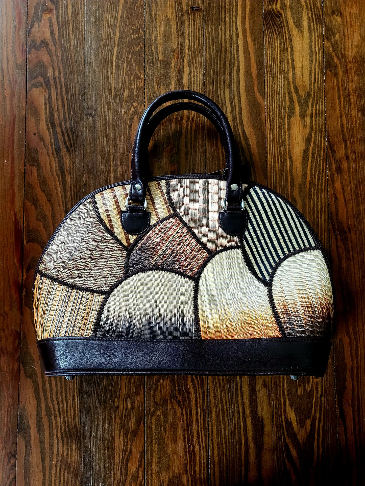 "Le Sac" Woven Straw Color Block Sachel