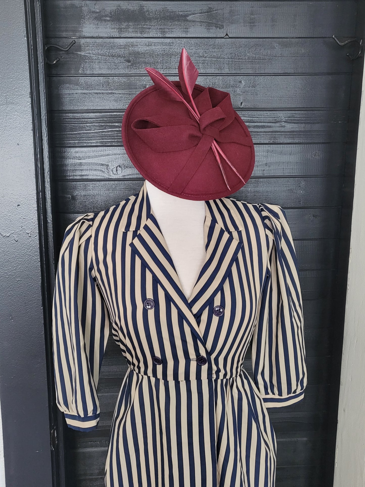 SOLD- Vintage 1980's Act I Petites of New York Puff Sleeve Striped A-Line Dress