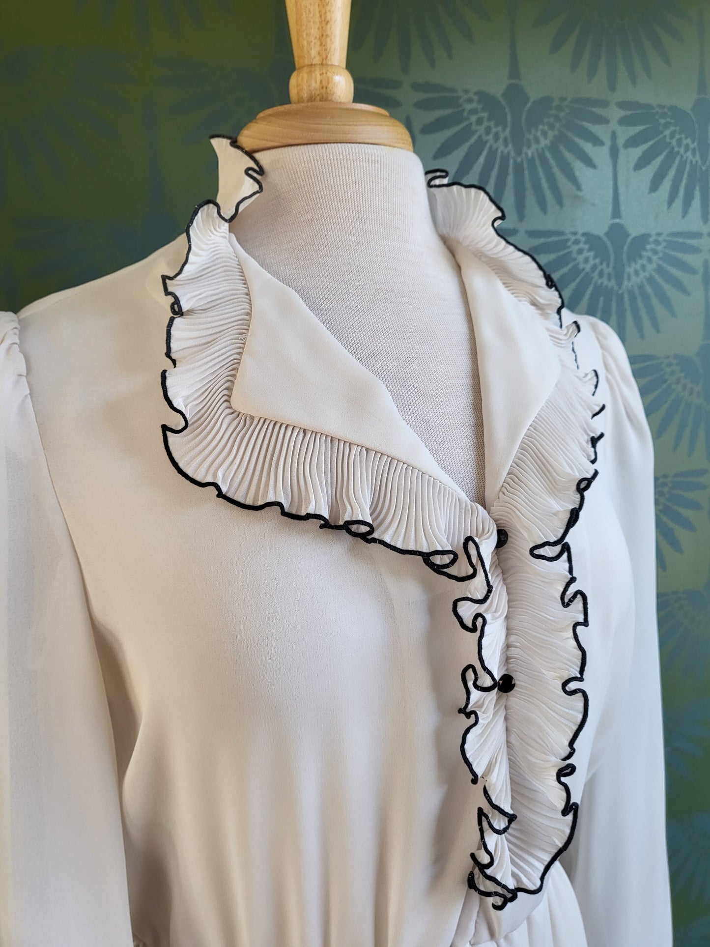 SOLD - Vintage Lady Carol of New York Ivory Dress with Neck Ruffle