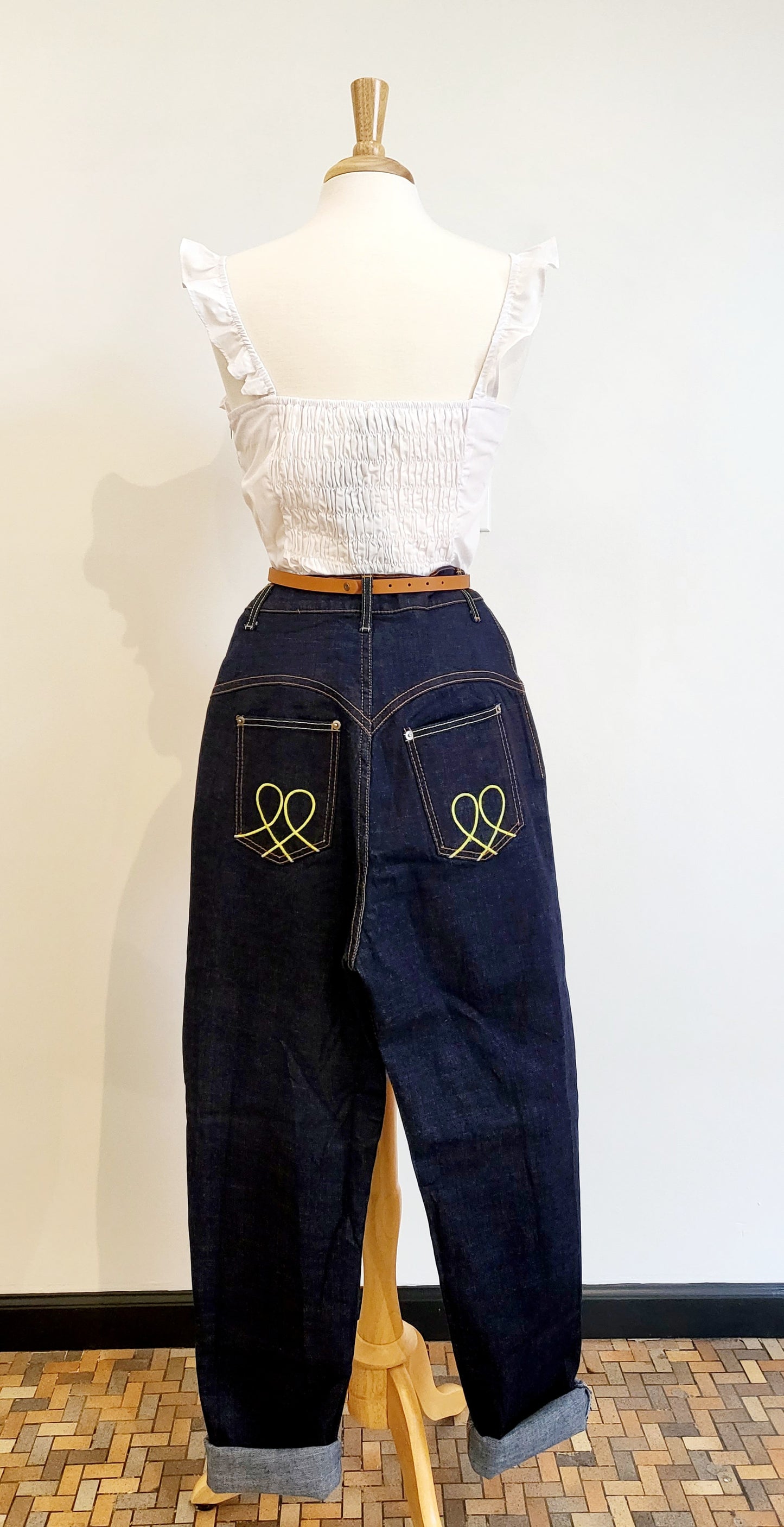 High Waisted Skinny Denim Jeans-Dark Blue