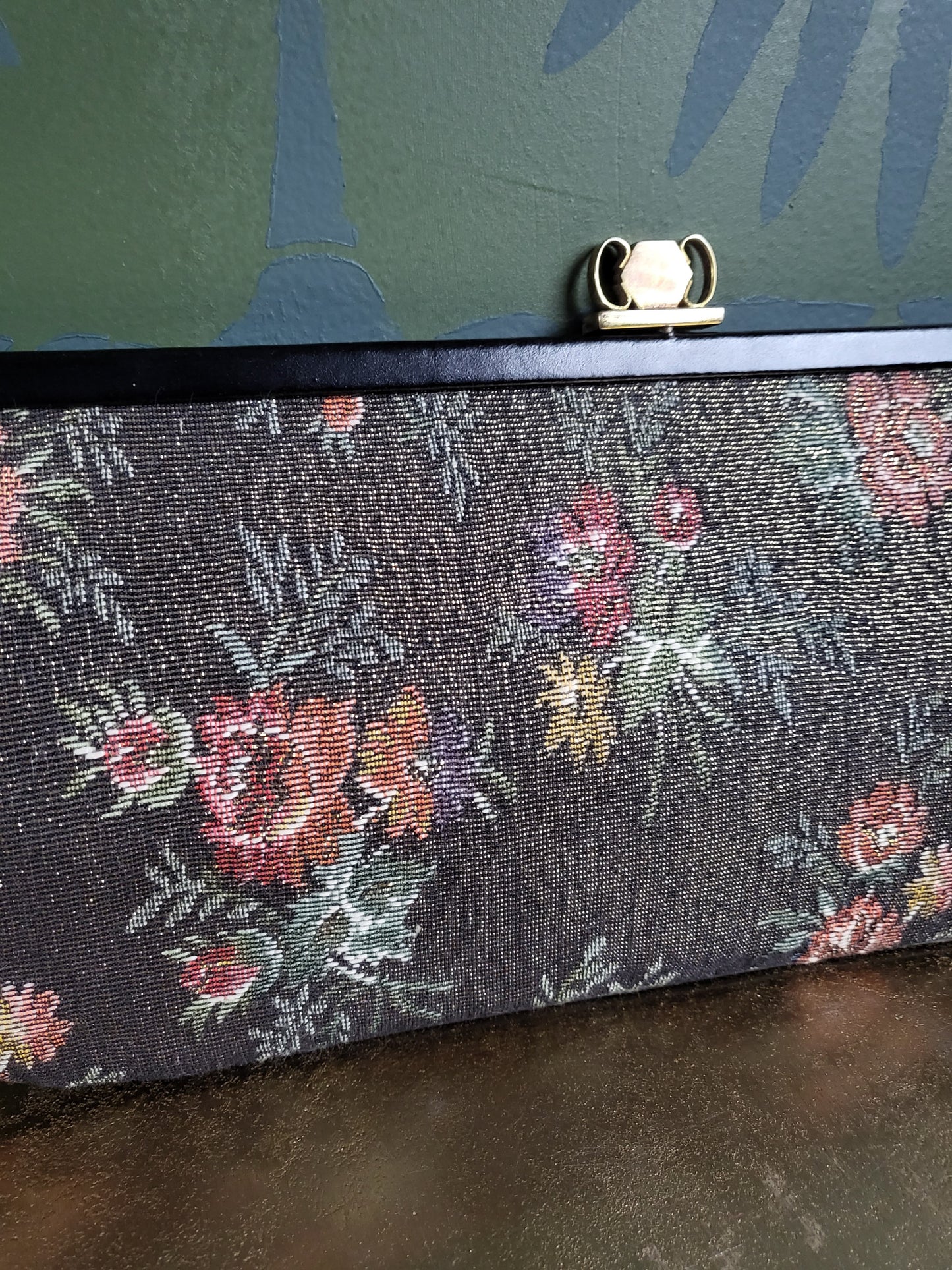 Vintage 1950's Metallic Floral Tapestry Clutch