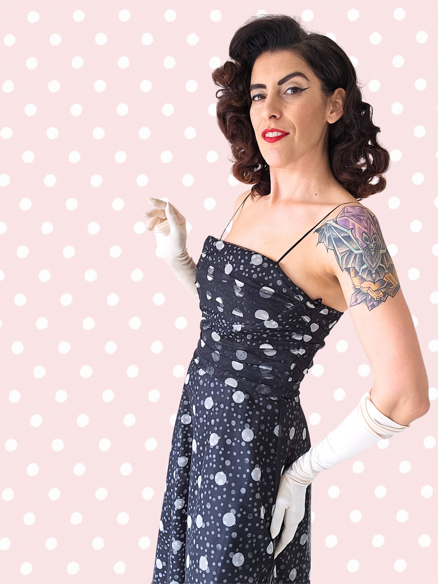 SOLD - Vintage 1980's "Jessica Howard" Polka Dot Party Dress