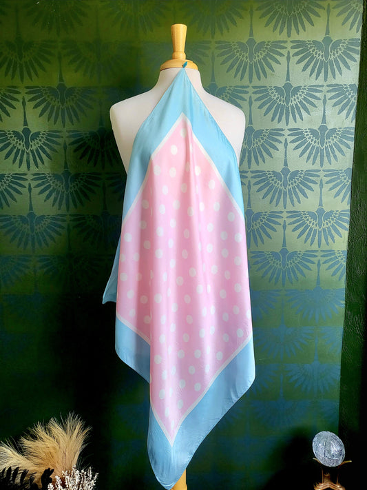 SOLD - Vintage Large Polka Dot Square Scarf - Pink & Blue