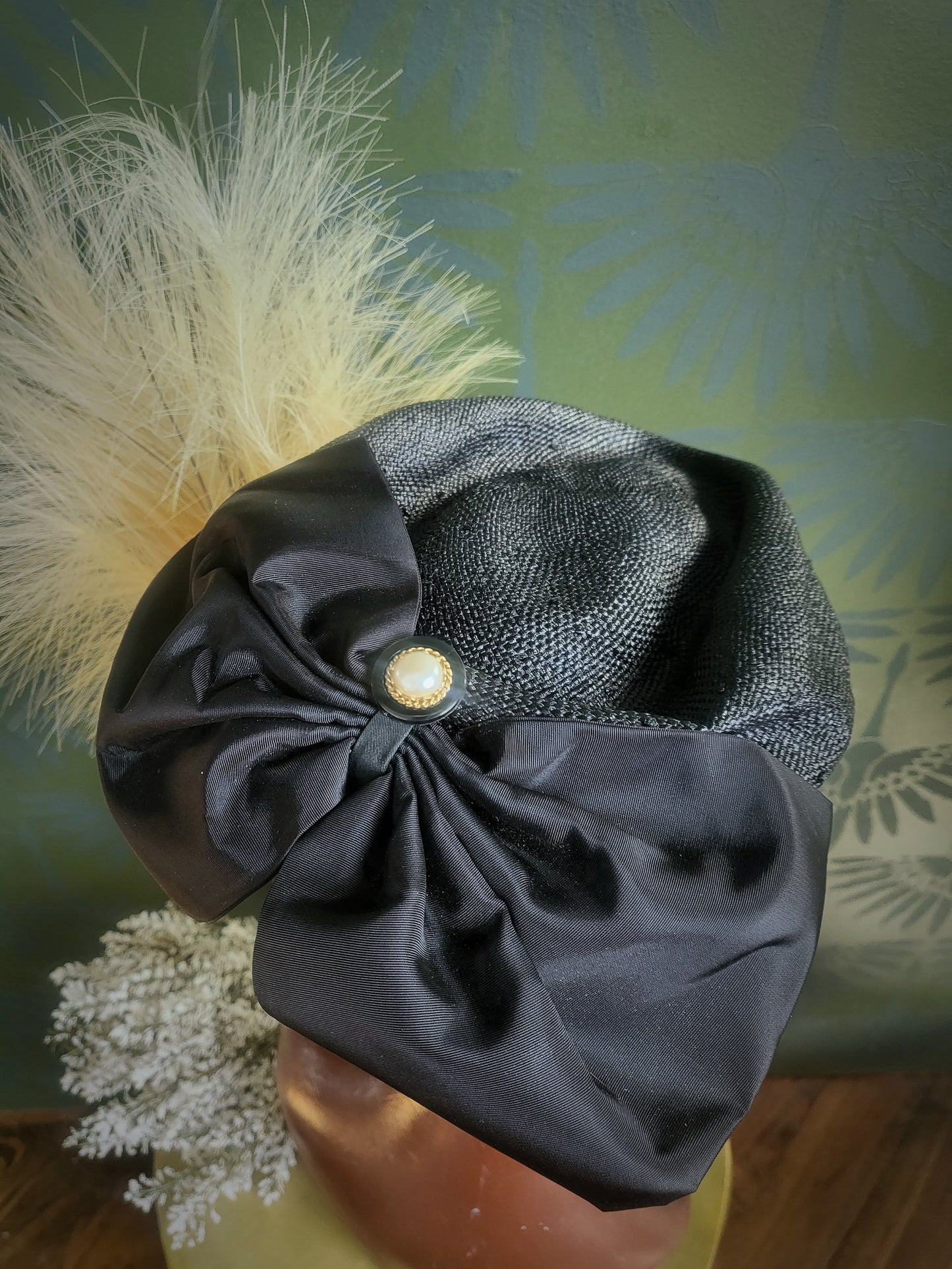 HAT86 - Vintage 1950's "Mr. Charles" Black Woven Topper with Bow